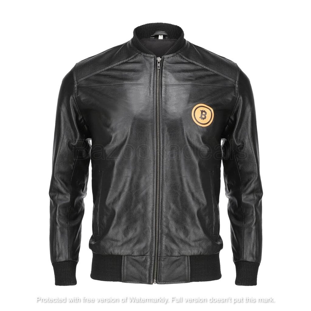 Handmade Bitcoin Bomber Leather Jacket Crypto Jacket