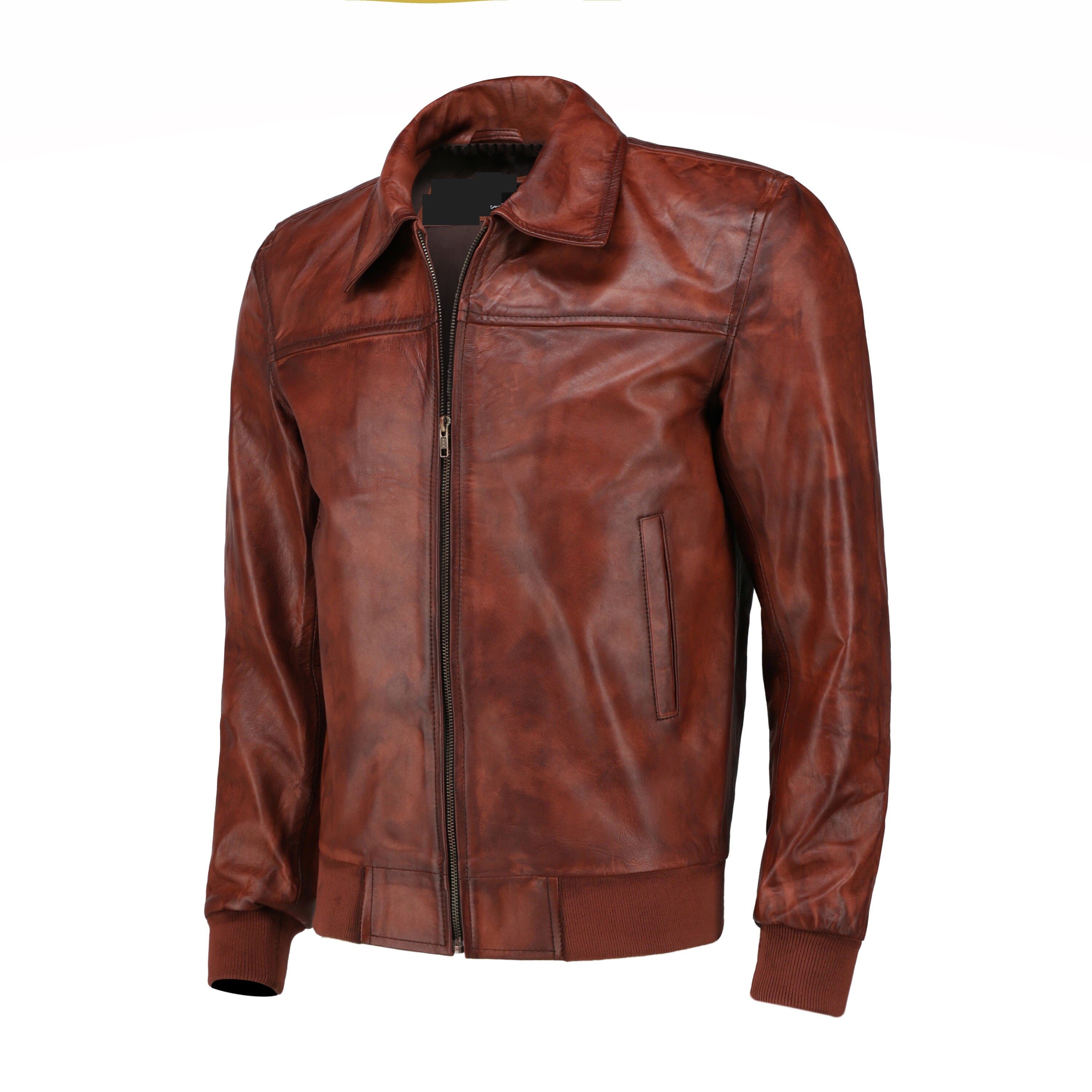 Handmade Boyd's Brown Leather Jacket With Ribbed Cuffs