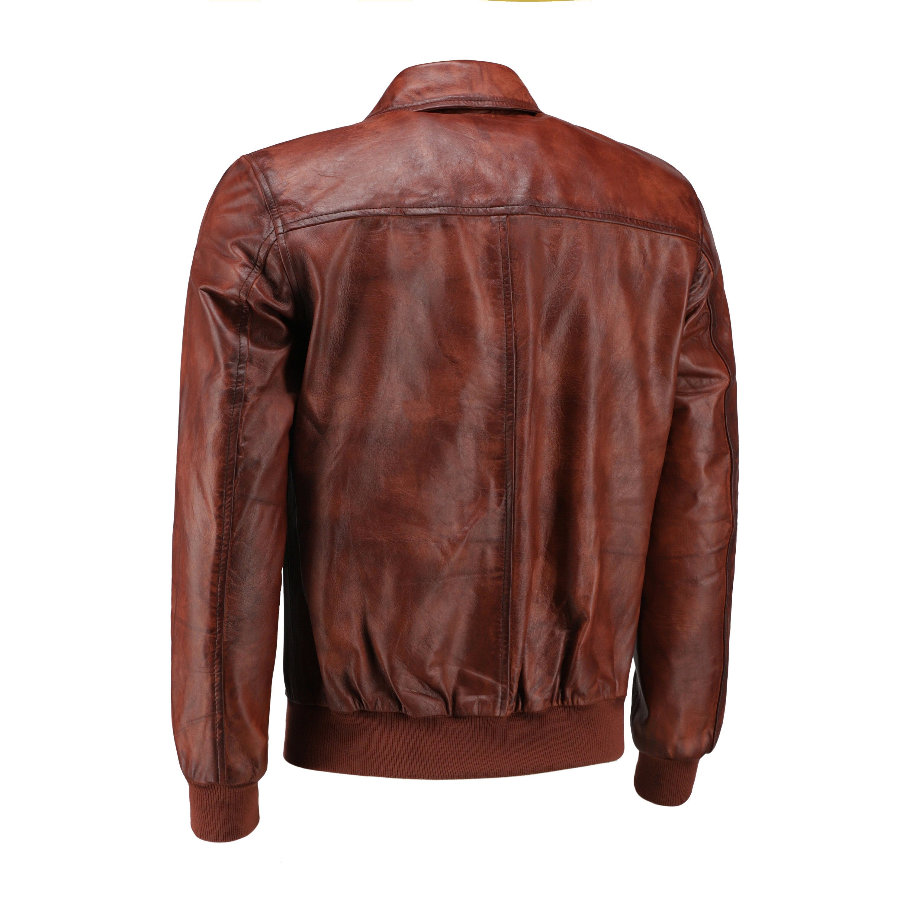 Handmade Boyd's Brown Leather Jacket With Ribbed Cuffs