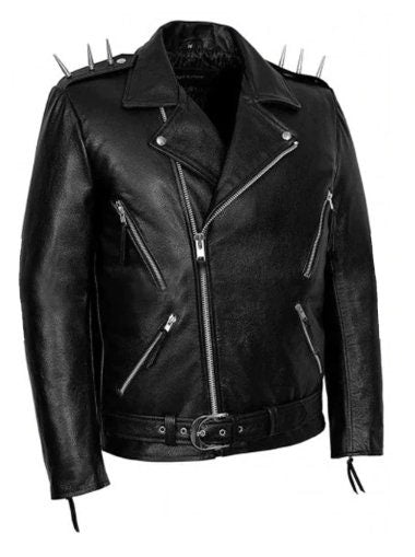Handmade Men's Vintage Classic Metal Spikes Brando Motorcycle Black Leather Jacket