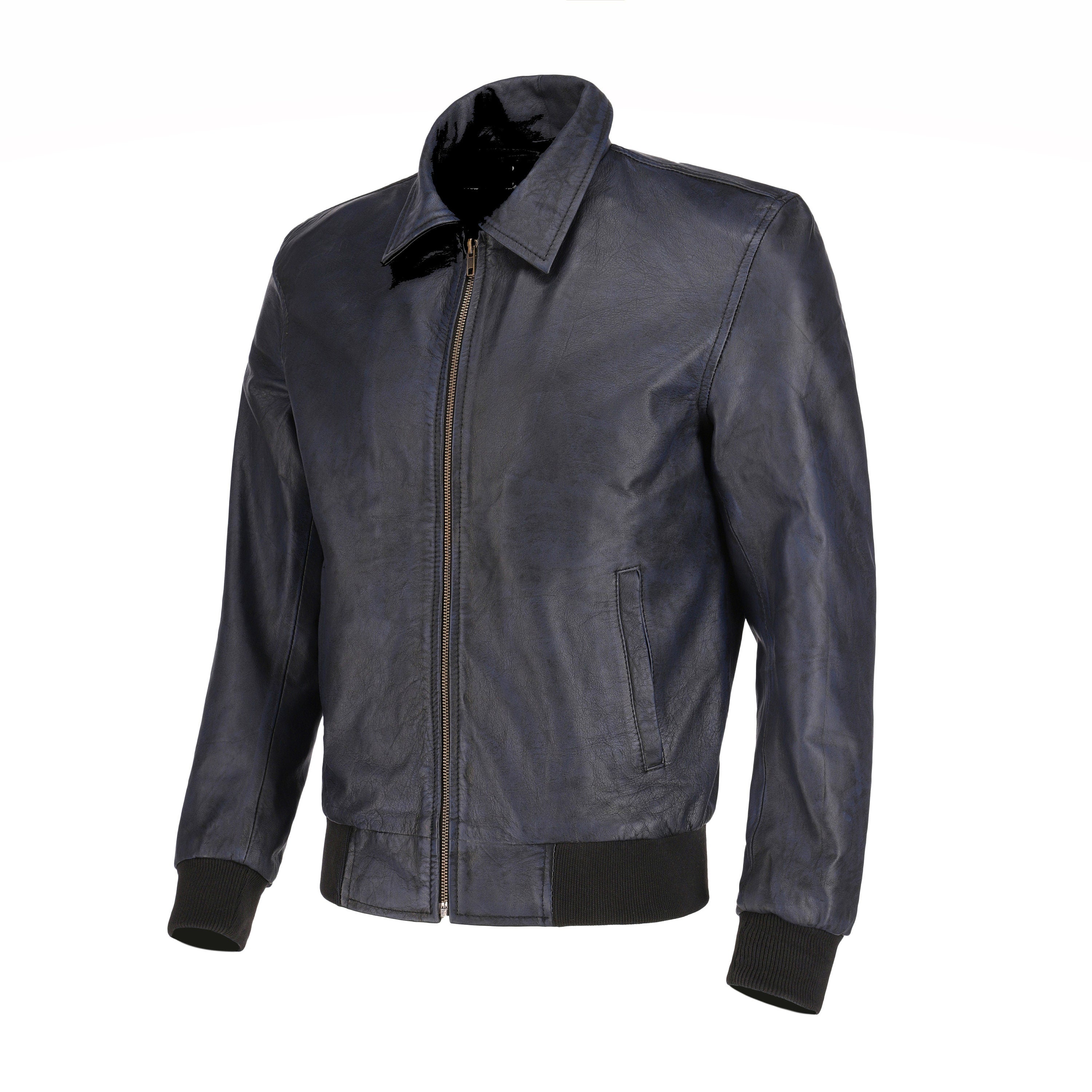 Handmade Black Beige Suede Bomber Leather Jacket With Ribbed Cuffs