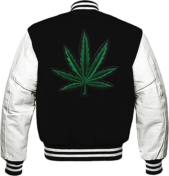 pothead jacket Handmade Pot Leaf Weed Cannabis Rastafarian Jacket High Times Varsity