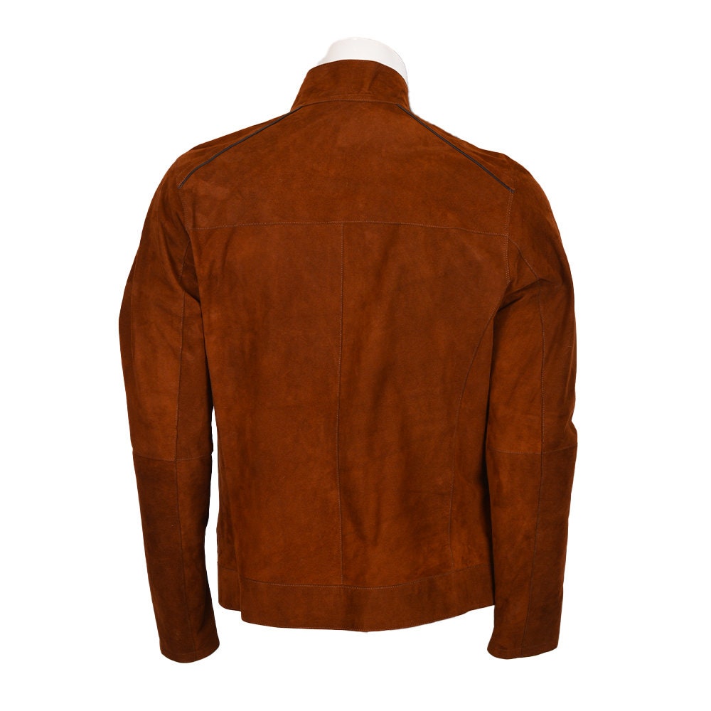 Handmade Brown Suede Cafe Racer Jacket