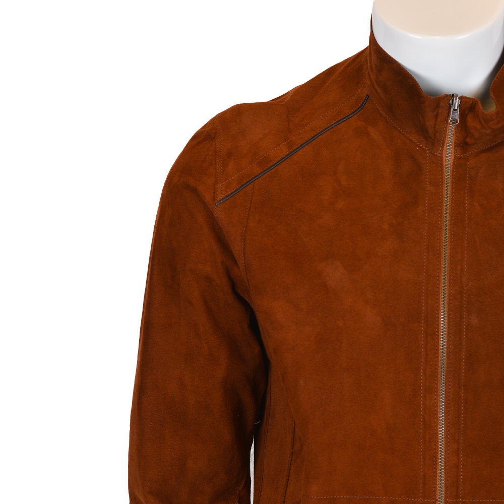 Handmade Brown Suede Cafe Racer Jacket
