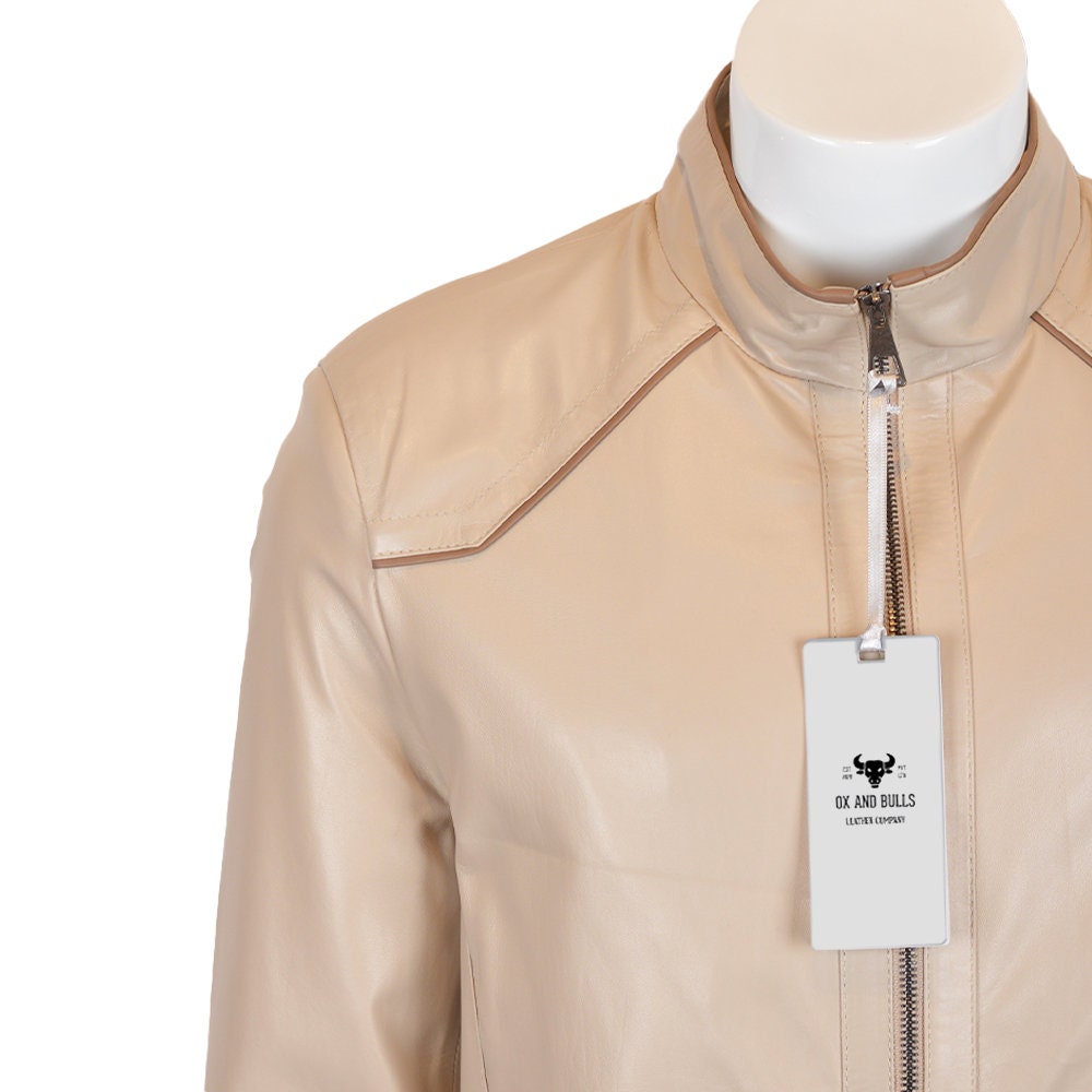 Handmade Plain Off-White Moto Style Leather Jacket