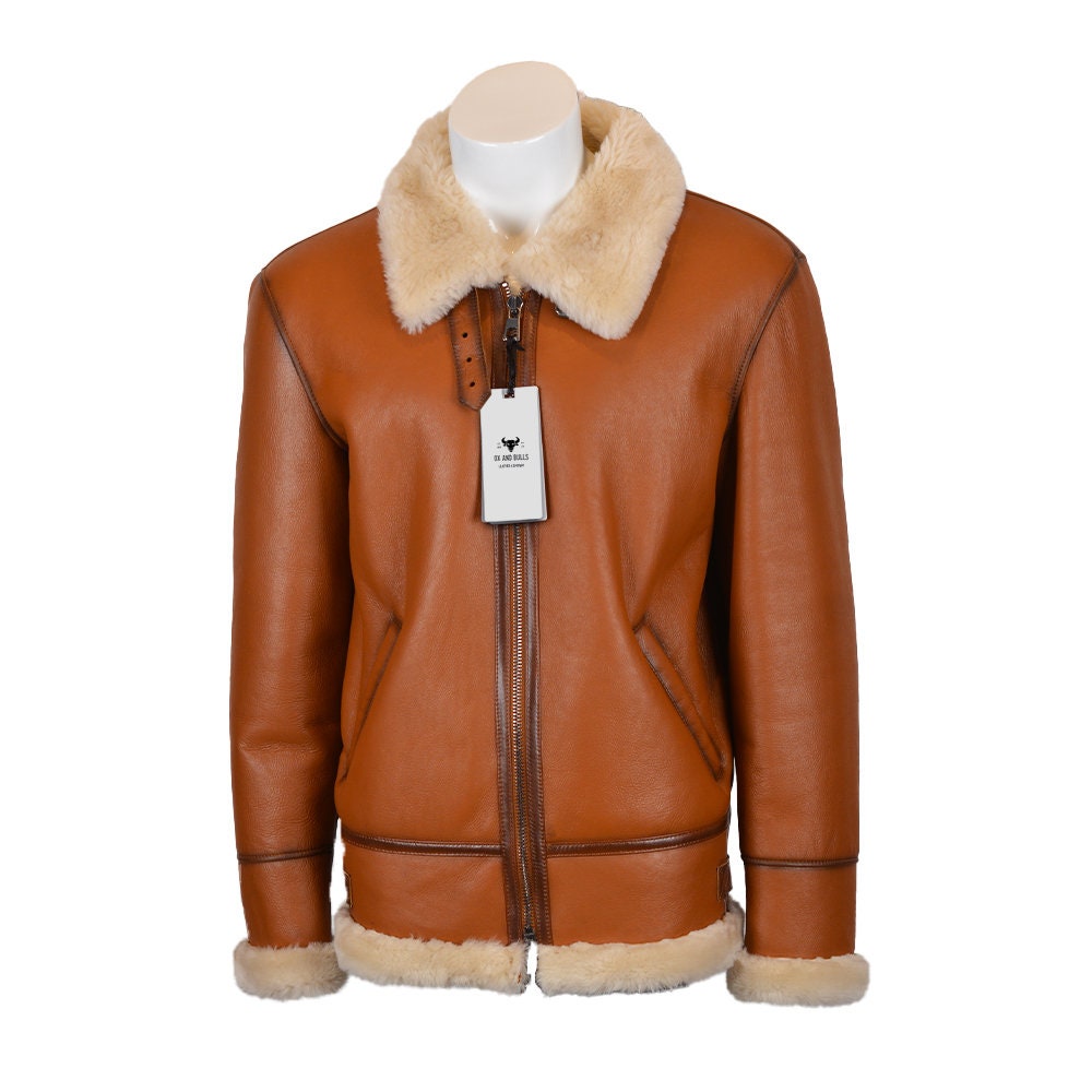 Ox and Bulls Handmade Brown Fur Bomber Jacket Leather Coat