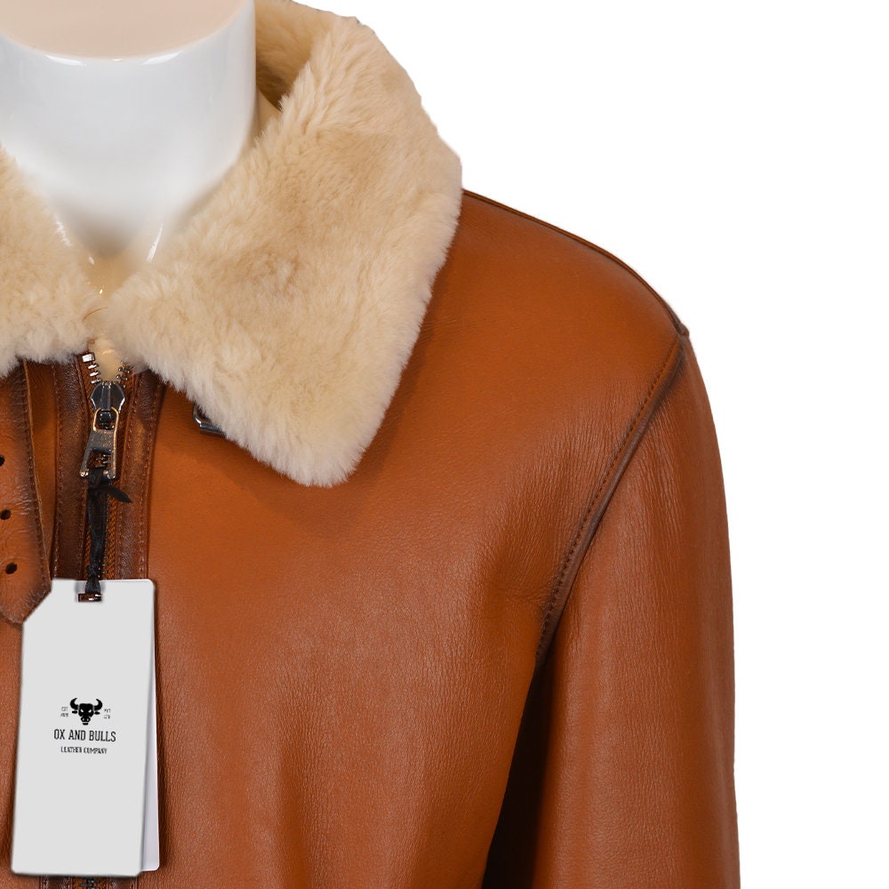 Ox and Bulls Handmade Brown Fur Bomber Jacket Leather Coat