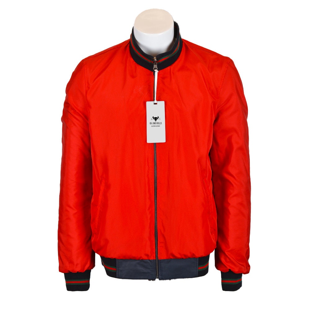 Ox and Bulls Red Bomber Leather Jacket Red Moto Style Leather Jacket