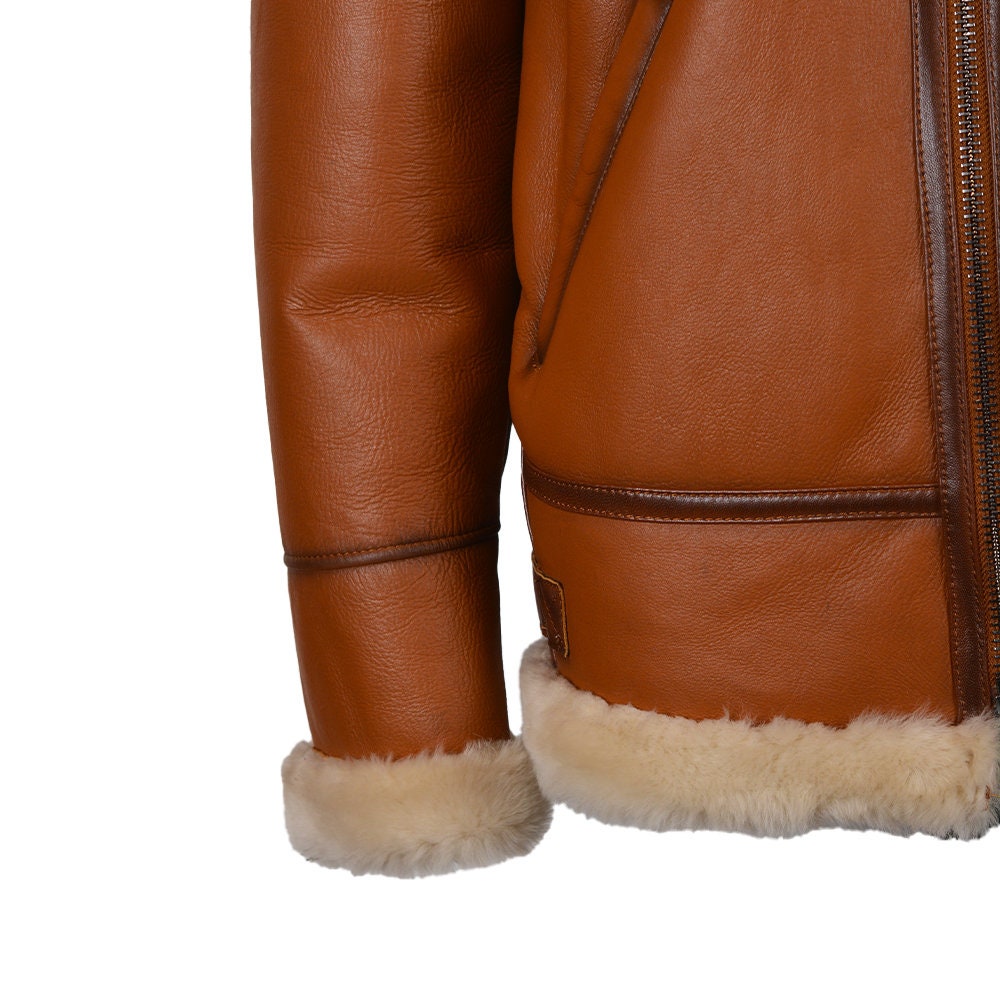 Ox and Bulls Handmade Brown Fur Bomber Jacket Leather Coat