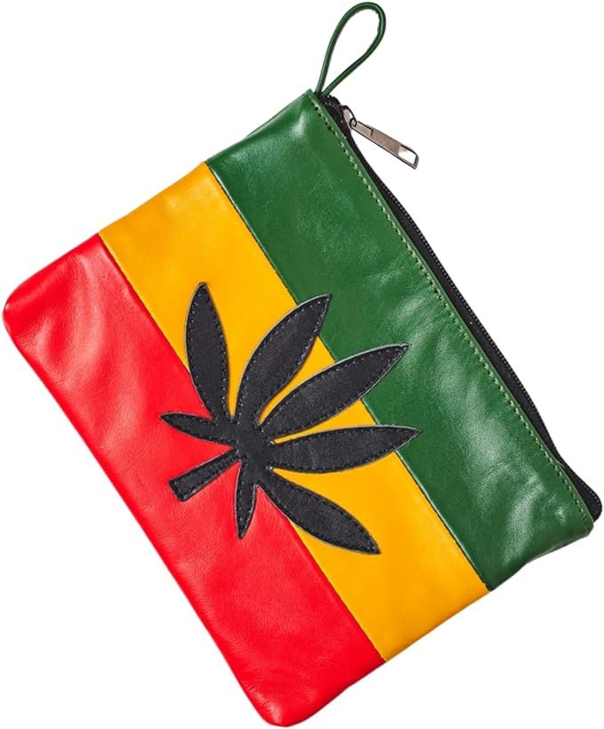 Rastah Color Themed Leather Bag with Medical Herb 420 Leaf Symbol| Perfect Gift for Stoner Friends!