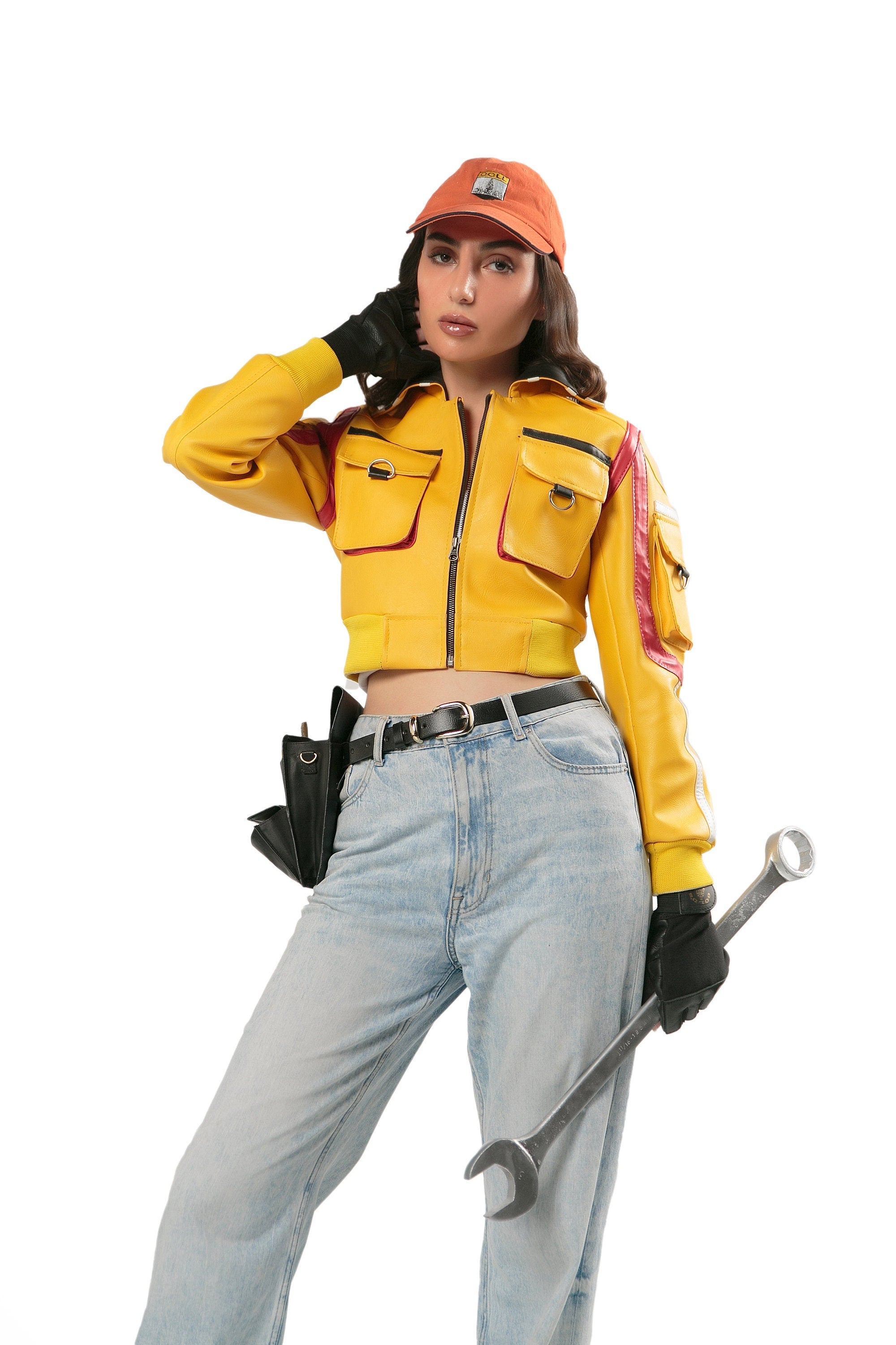 Handmade FF XV Cindy Aurum Yellow Hammer Head Full Service Station Cosplay Jacket Handcrafted by Ox and Bulls
