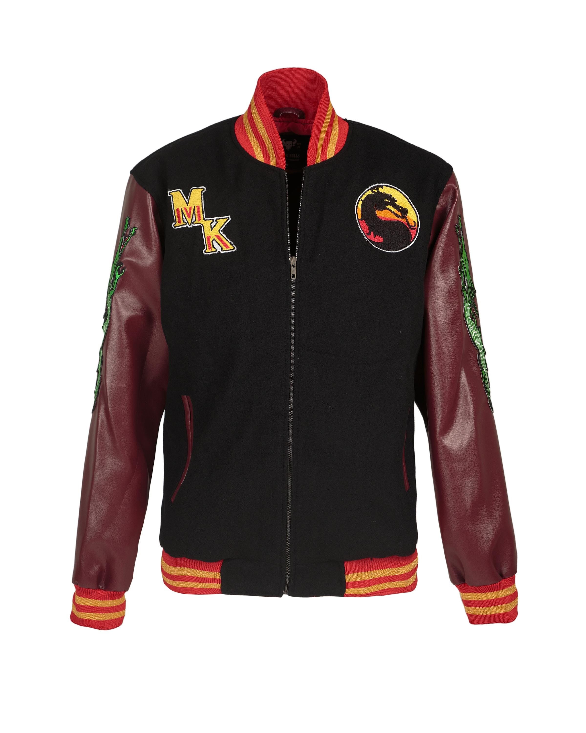 Handmade Custom made Mortal Combat Sub-zero and Scorpion Fighting Varsity Jacket with Brown Sleeves