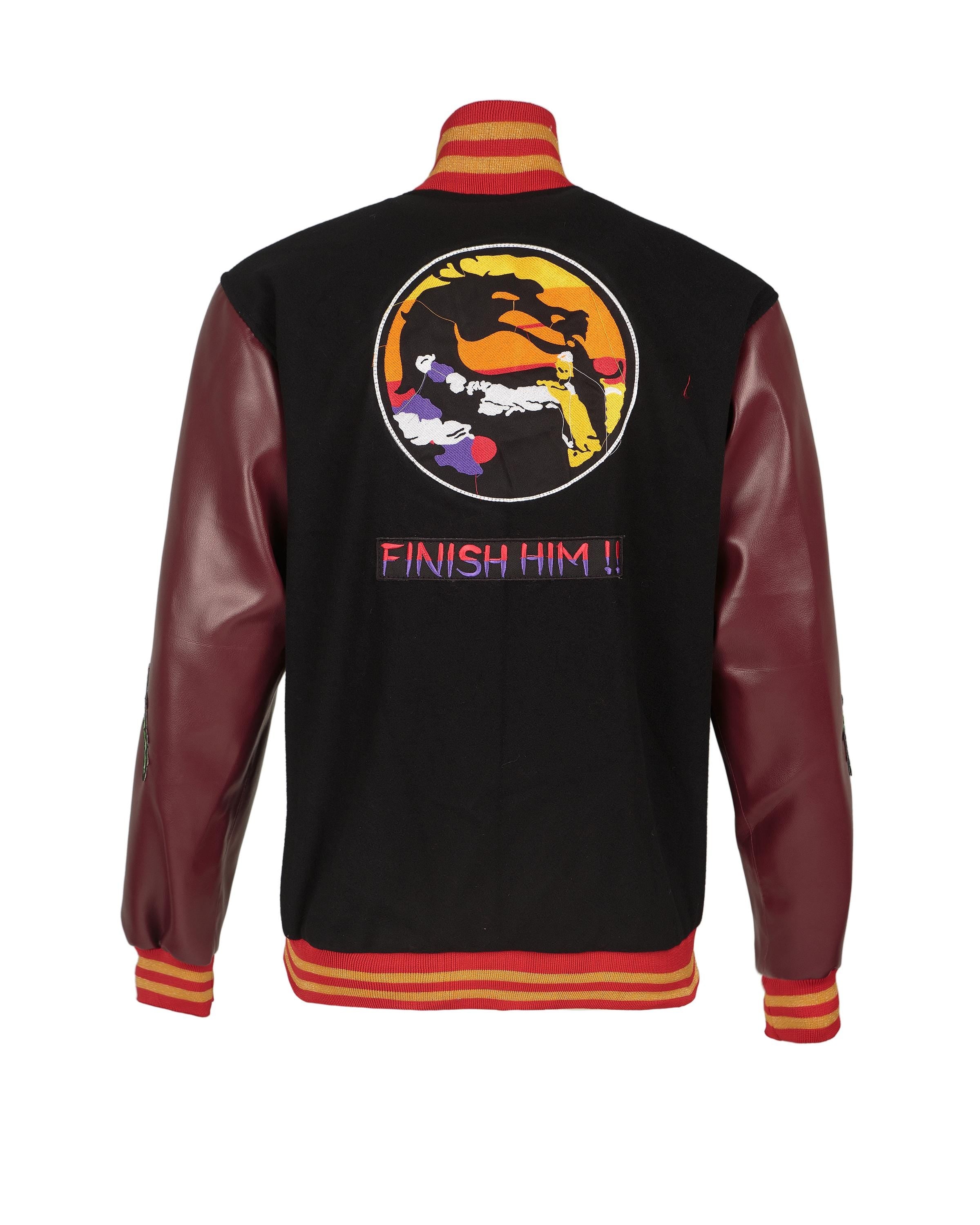 Handmade Custom made Mortal Combat Sub-zero and Scorpion Fighting Varsity Jacket with Brown Sleeves