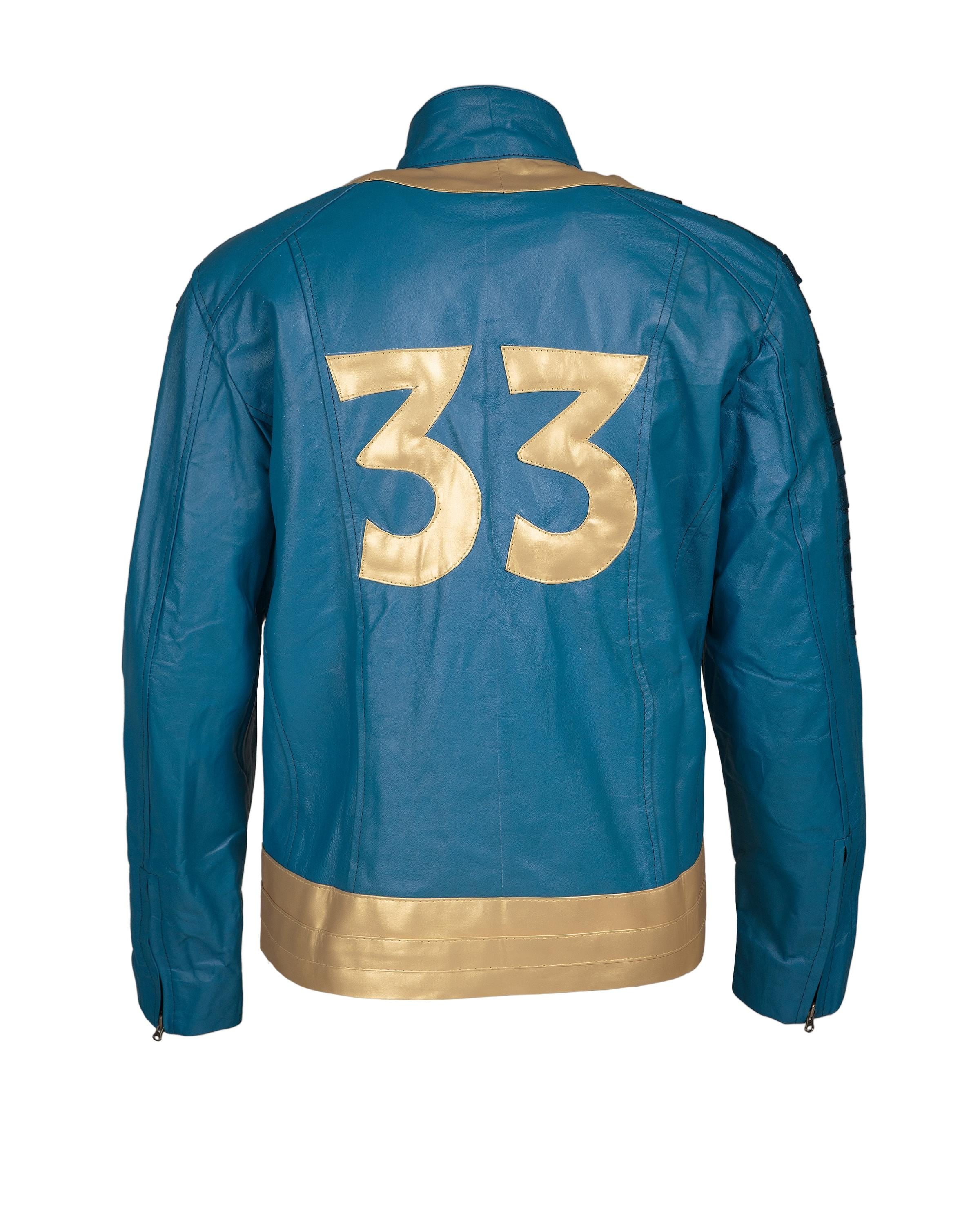 Vault 33 Lucy Blue New Vegas Cosplay Costume Inspired Leather Jacket | Men and Women Sizes Handcrafted by Ox and Bulls.
