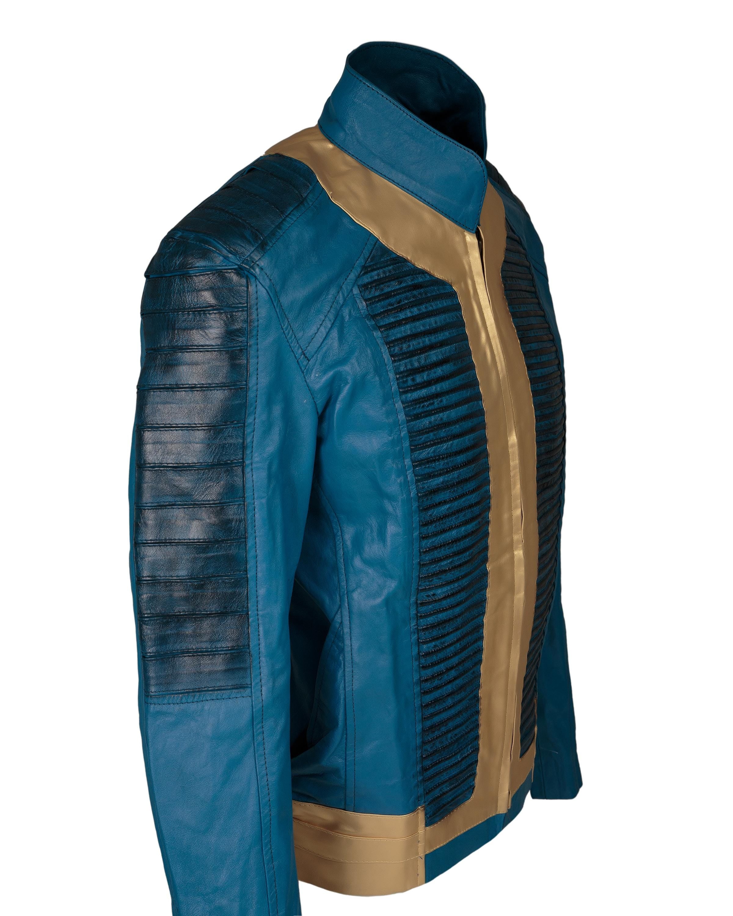 Vault 33 Lucy Blue New Vegas Cosplay Costume Inspired Leather Jacket | Men and Women Sizes Handcrafted by Ox and Bulls.