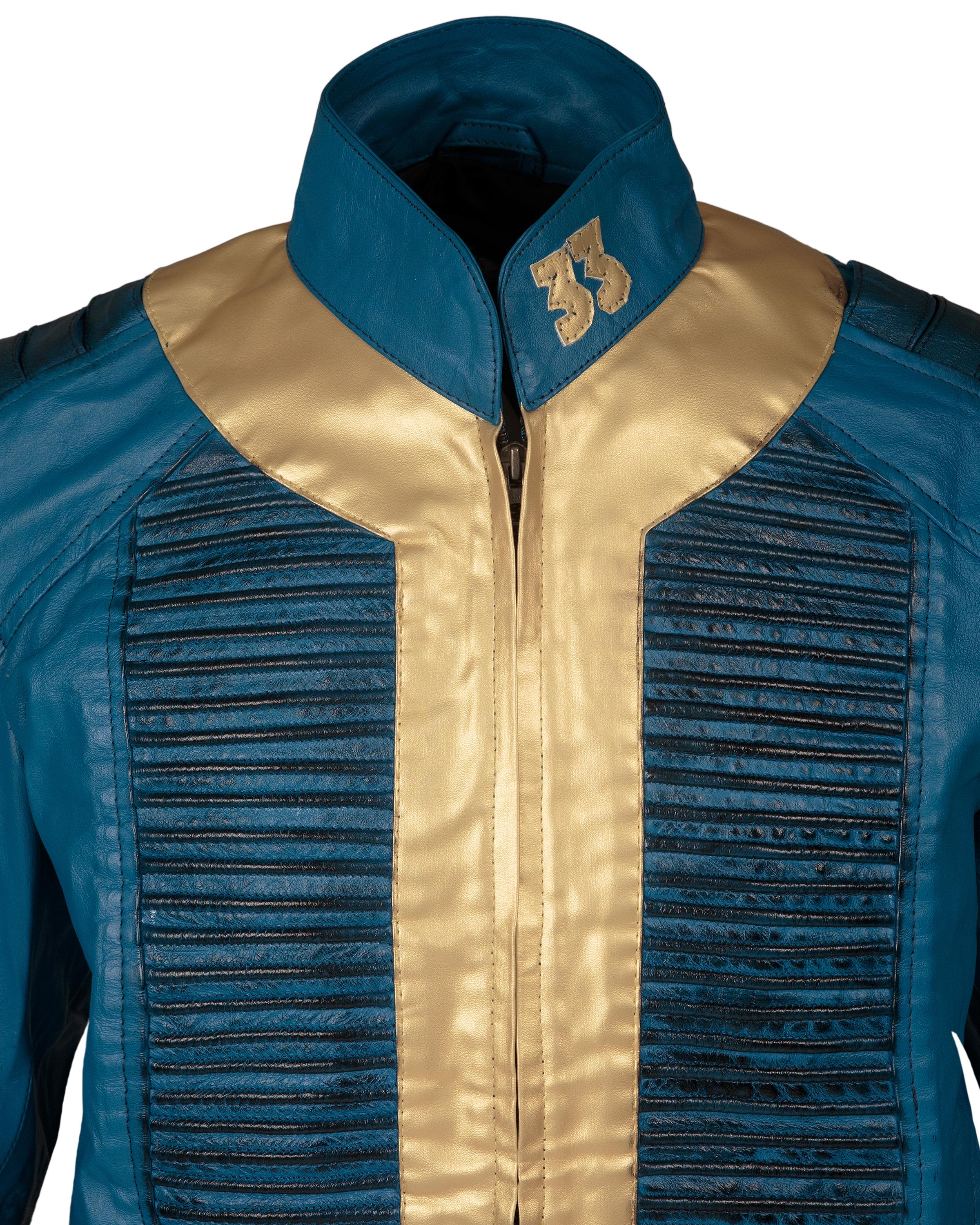 Vault 33 Lucy Blue New Vegas Cosplay Costume Inspired Leather Jacket | Men and Women Sizes Handcrafted by Ox and Bulls.