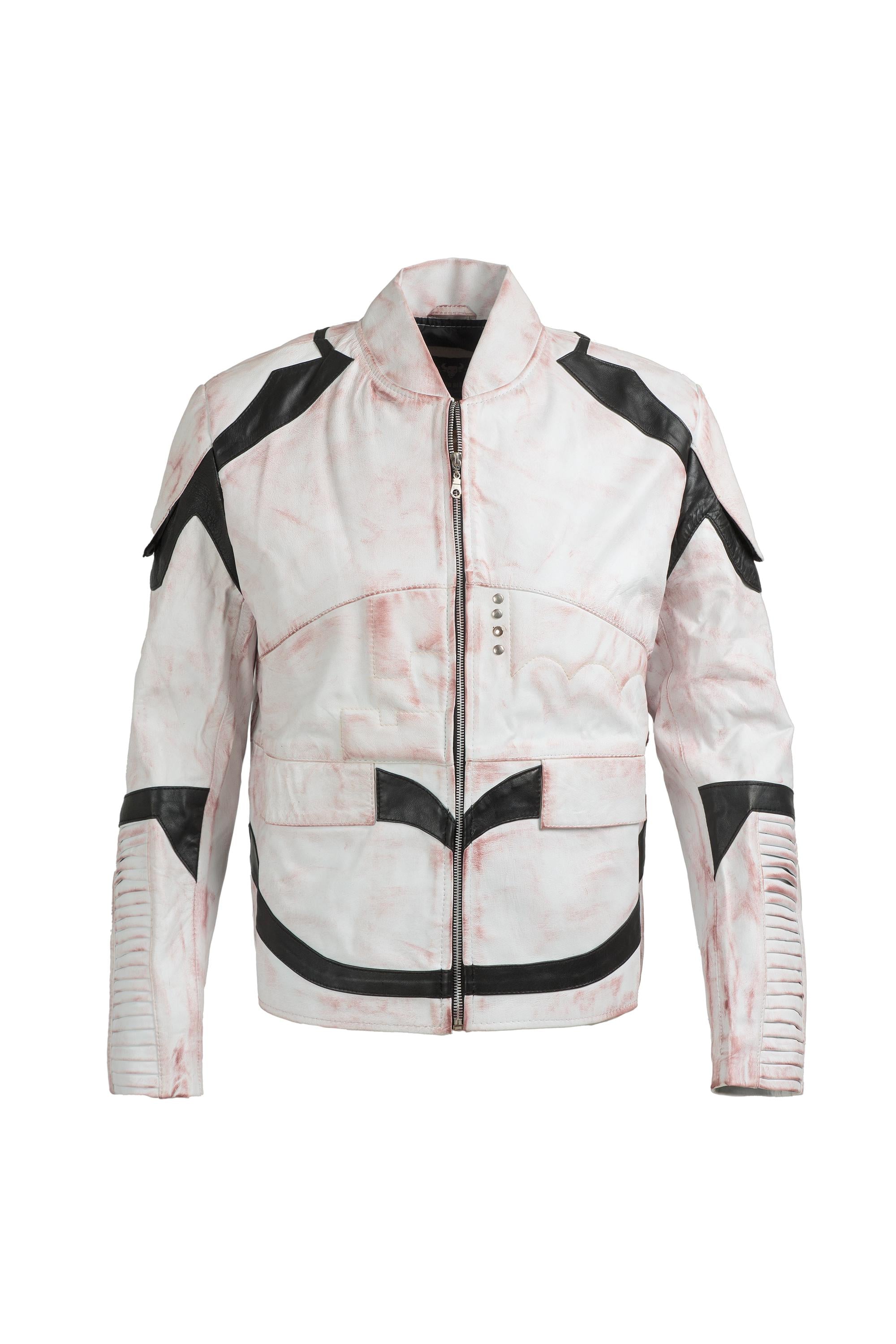 White Leather Sci-Fi Cosplay Jacket | Military Armor Inspired, Handcrafted Ox and Bulls