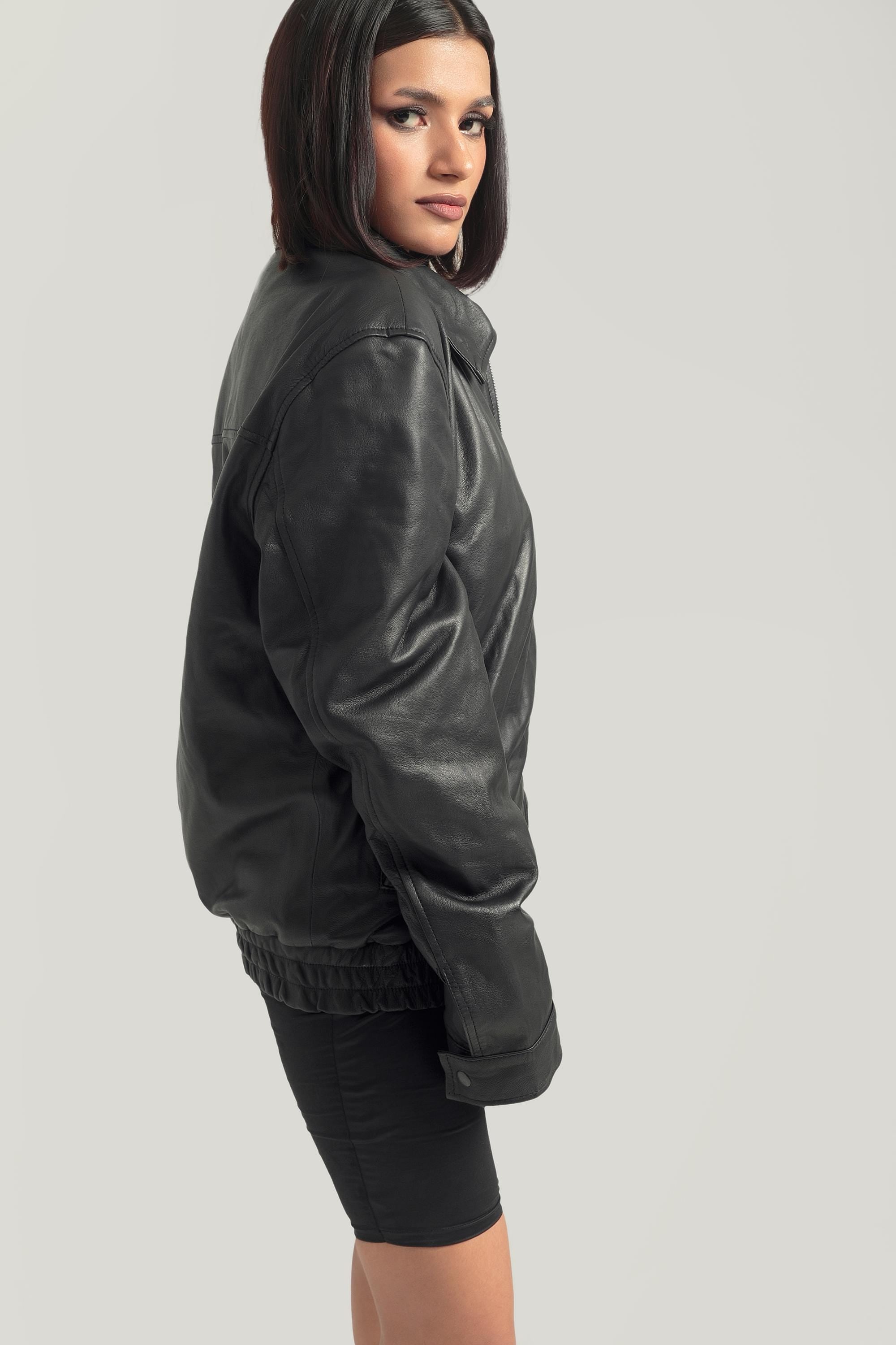 Oversized Baggy Women's Black Classic Bikers Jacket for Women's Retro Bomber Leather Jacket Handcrafted & Designed by Ox and Bulls