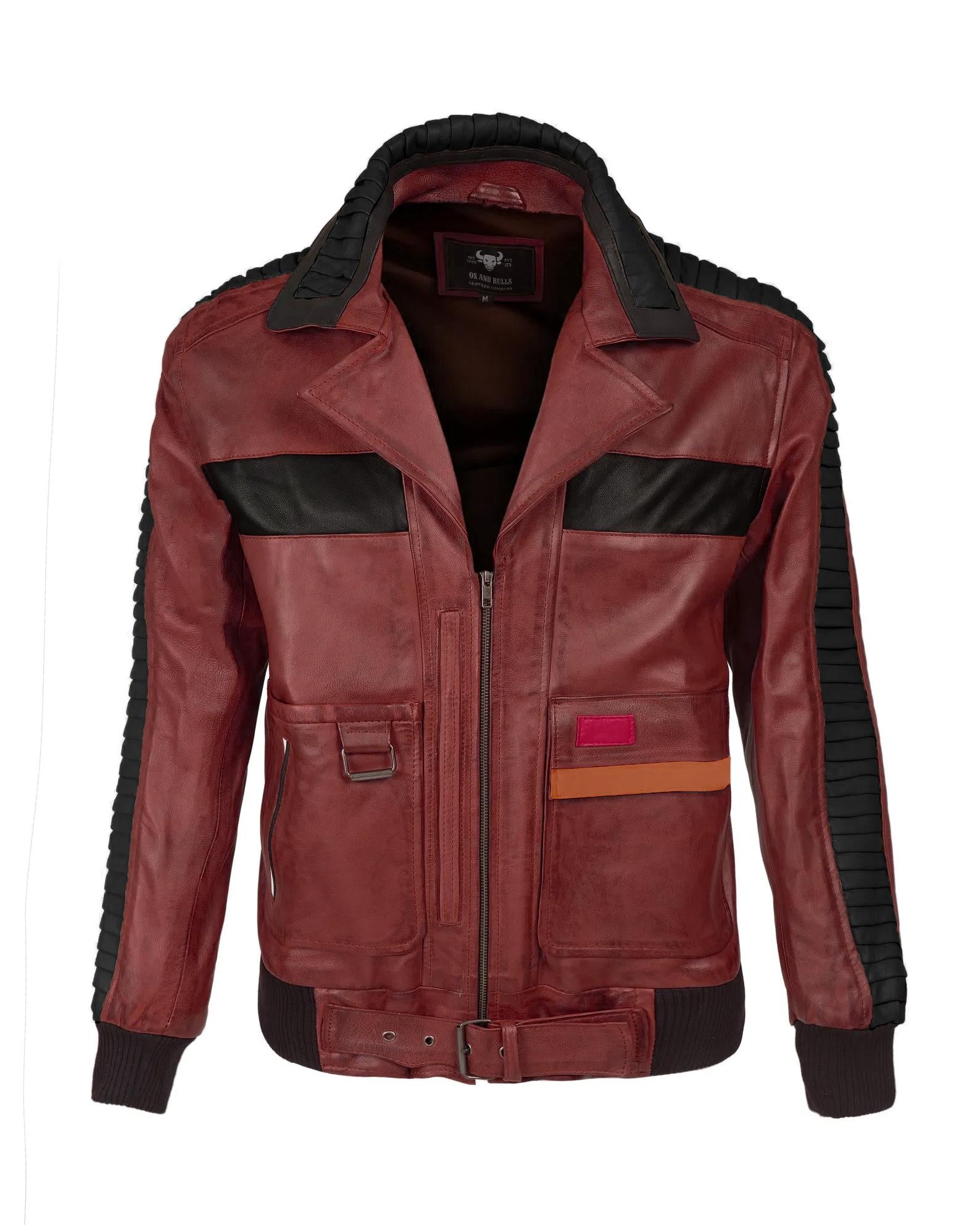 Handcrafted Maroon Leather Sci-Fi Cosplay Jacket | Dark Villain Inspired Coat