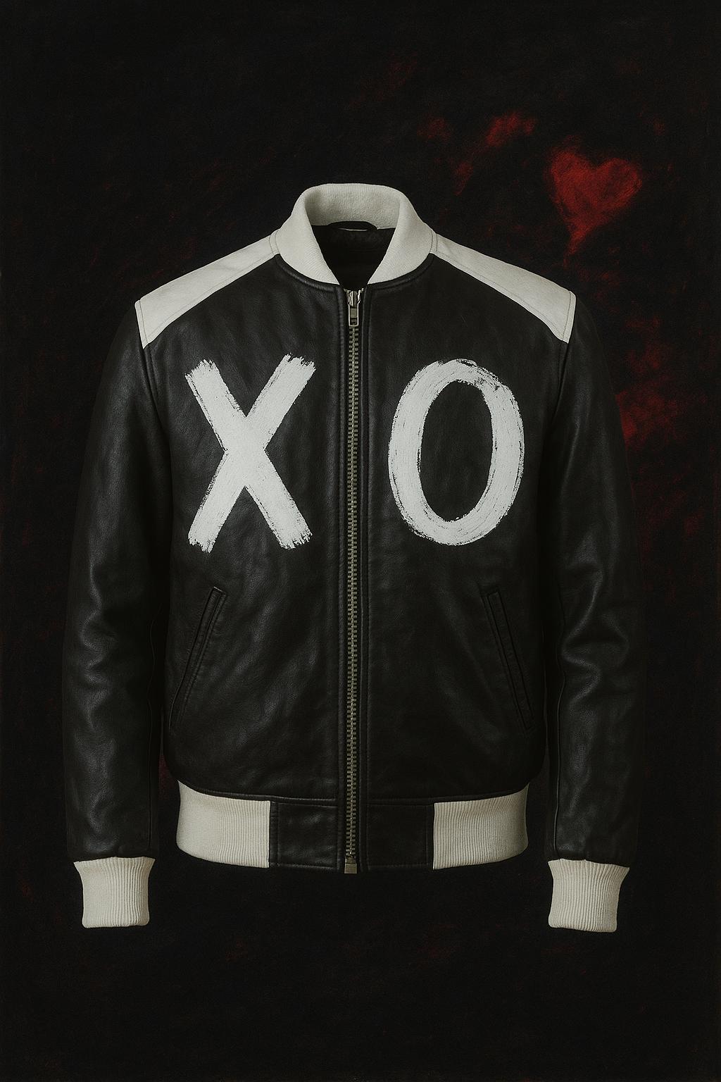 Weeknd XO Leather Jacket Black and White Varsity, XO Inspired Bomber Jacket, Winter Streetwear, Gift for Him