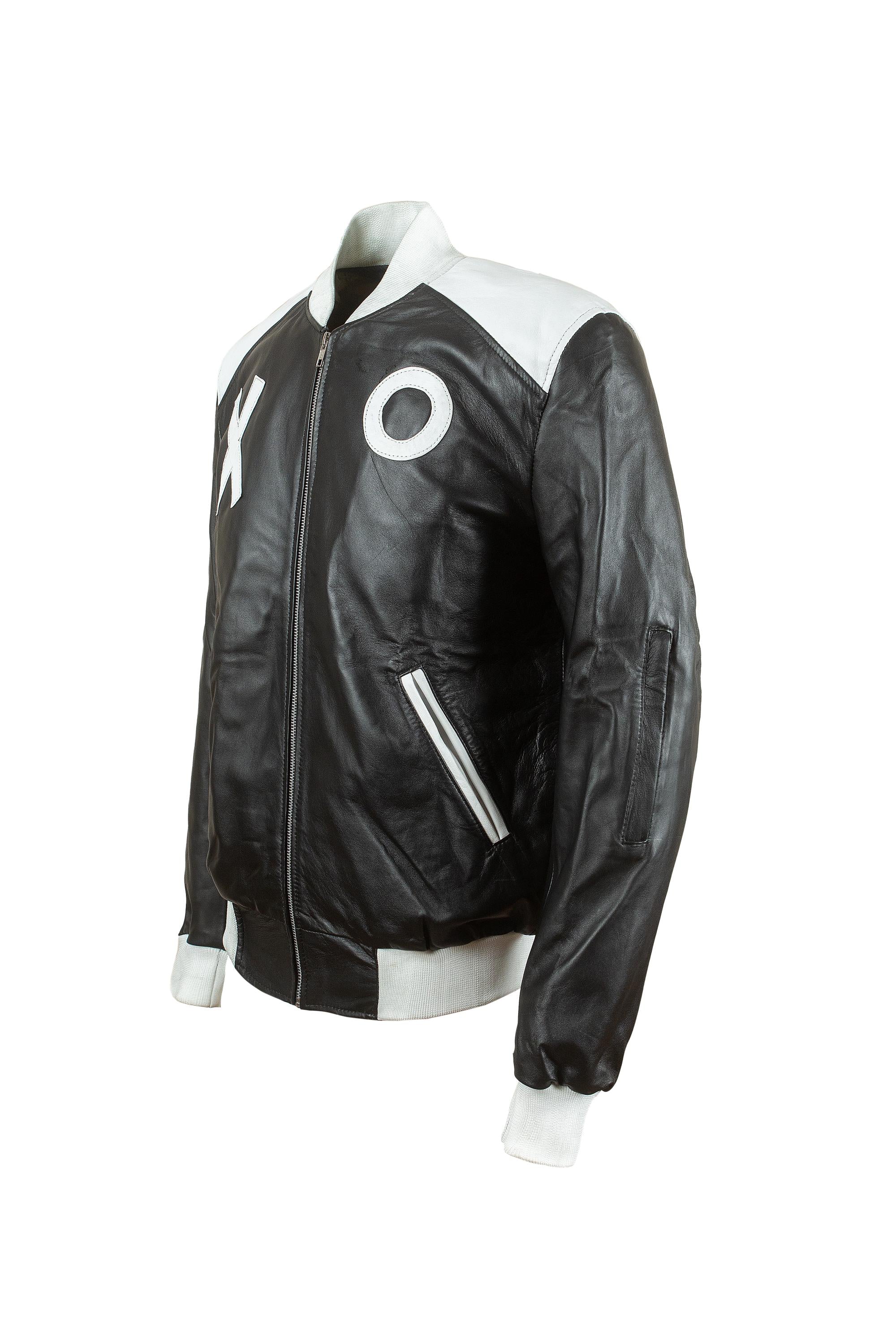 XO Varsity Jacket, Black Vegan Leather Bomber Jacket