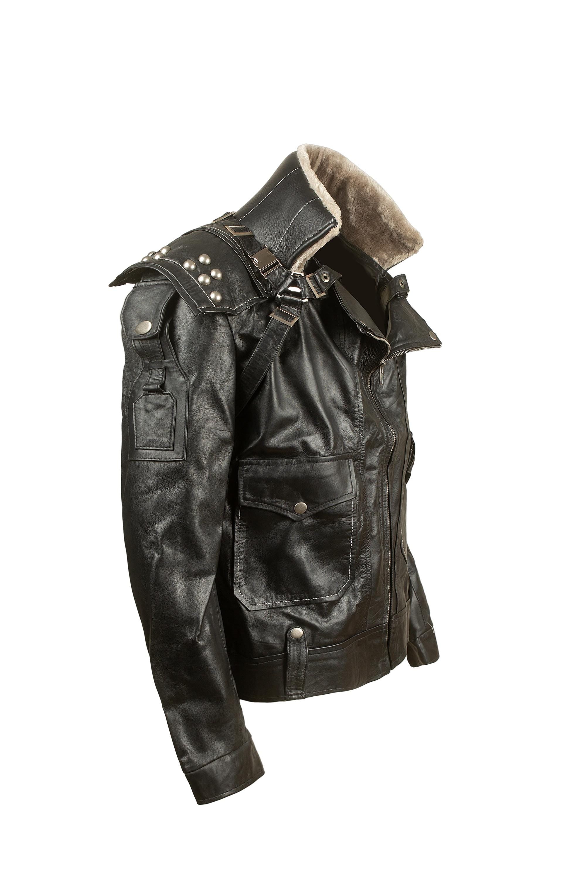 Rogue Sentinel Aviator Leather Jacket | Studded Biker Jacket with Fur Collar | Handmade Black Moto Jacket for Men | Ox & Bulls