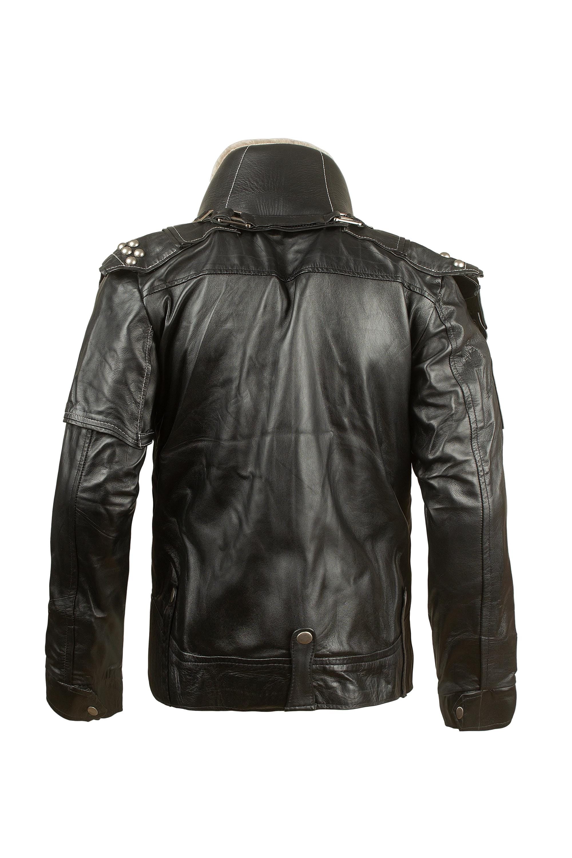 Rogue Sentinel Aviator Leather Jacket | Studded Biker Jacket with Fur Collar | Handmade Black Moto Jacket for Men | Ox & Bulls