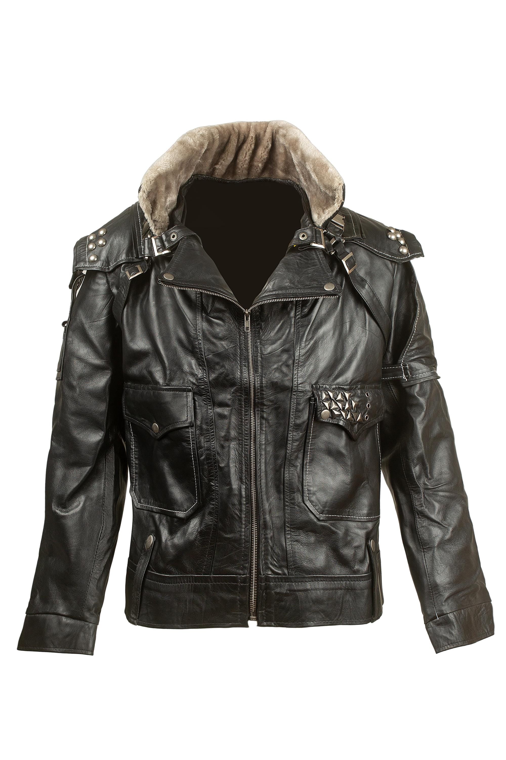Rogue Sentinel Aviator Leather Jacket | Studded Biker Jacket with Fur Collar | Handmade Black Moto Jacket for Men | Ox & Bulls
