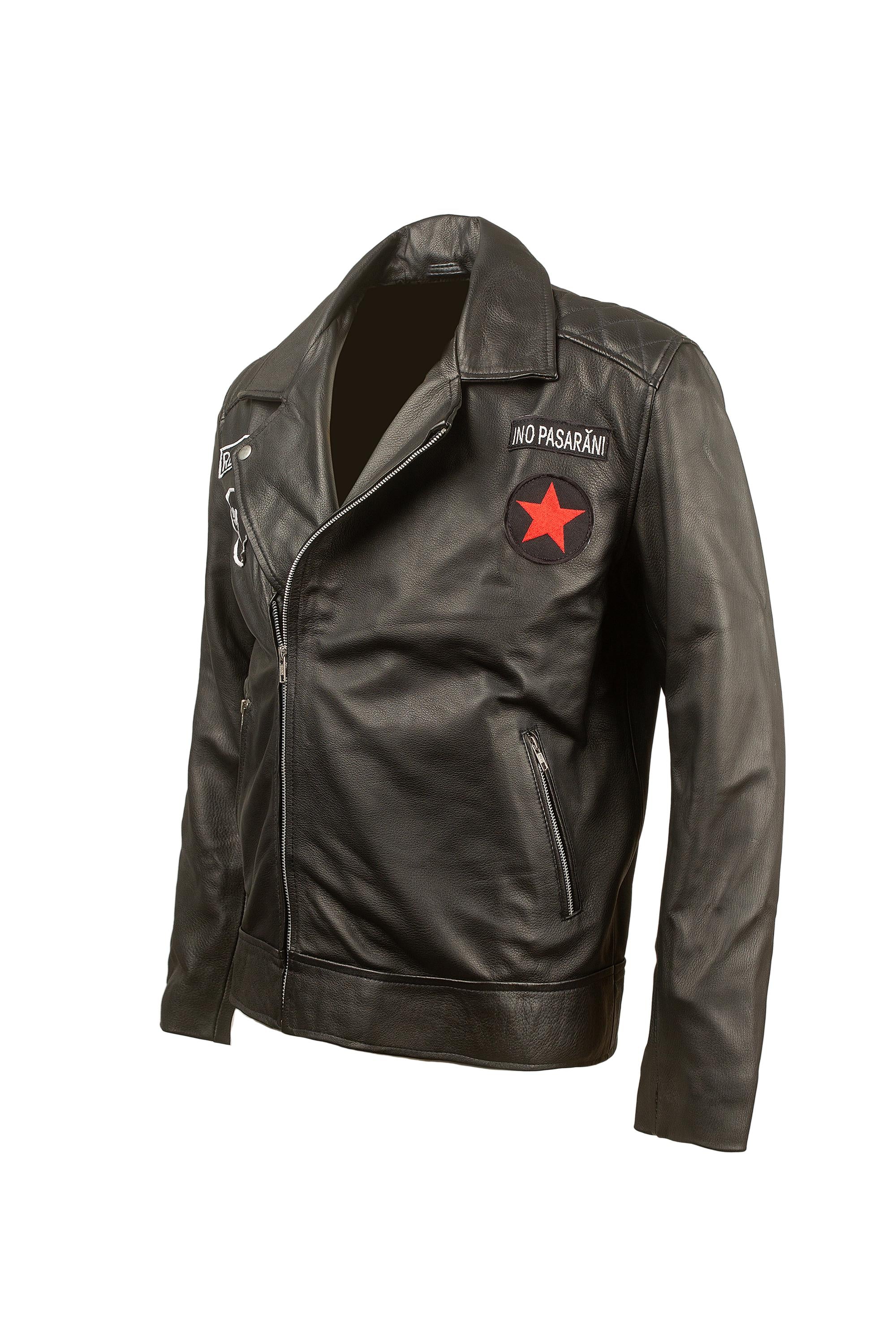 Che Guevara Cowhide Leather Biker Jacket | Handmade Punk Moto Jacket