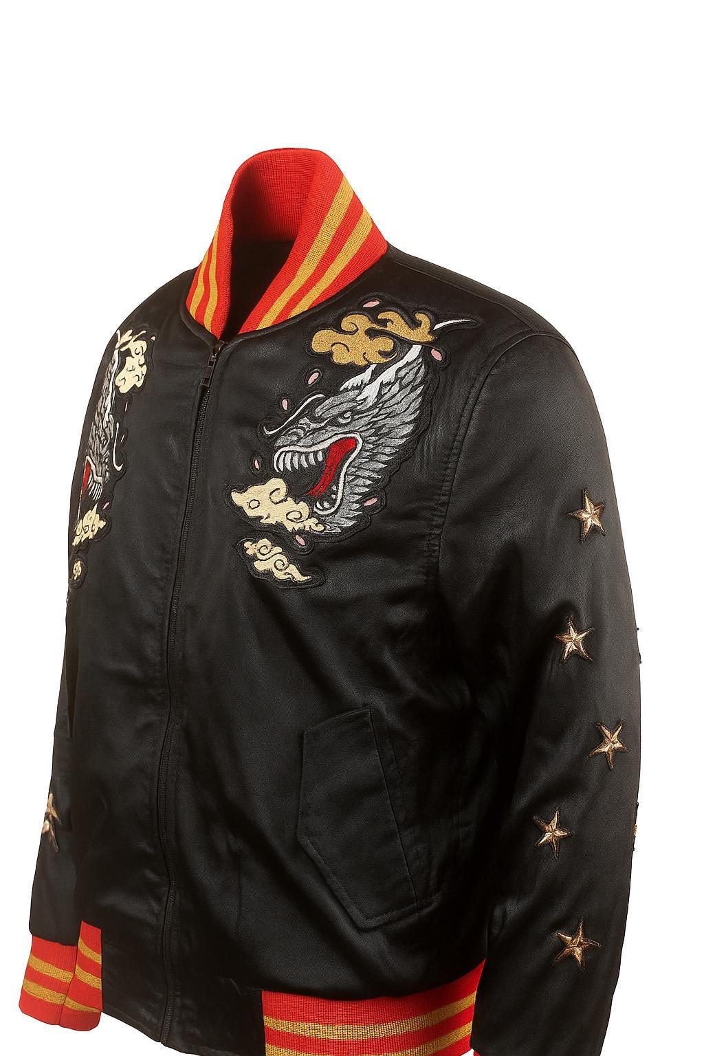 Dragon Crest Sukajan Leather Bomber Jacket |Japanese Dragon Embroidered Leather Jacket |Men’s Vintage Yokosuka Souvenir Style |