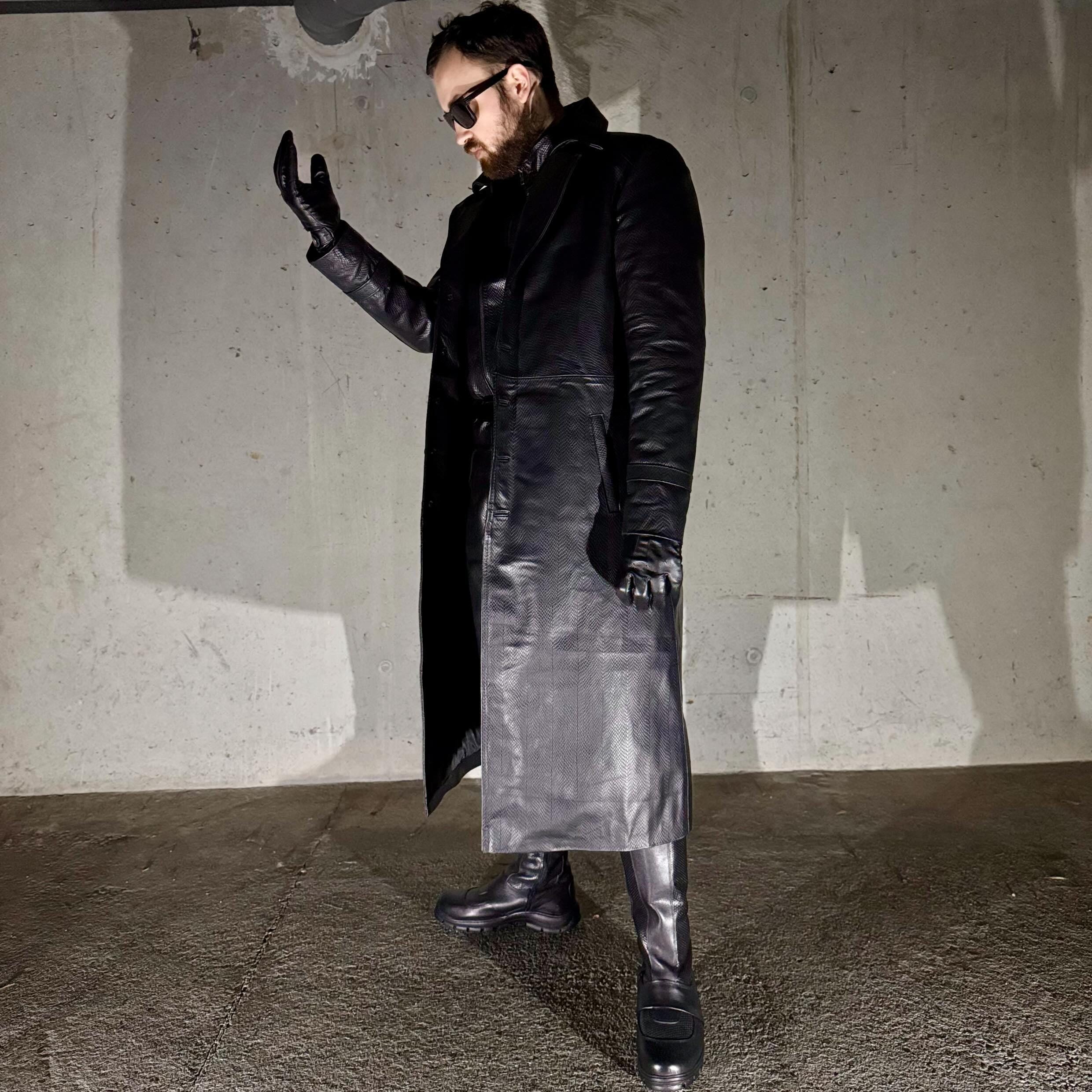 Neo Inspired Black Leather Trench Coat - Matrix Cosplay Costume