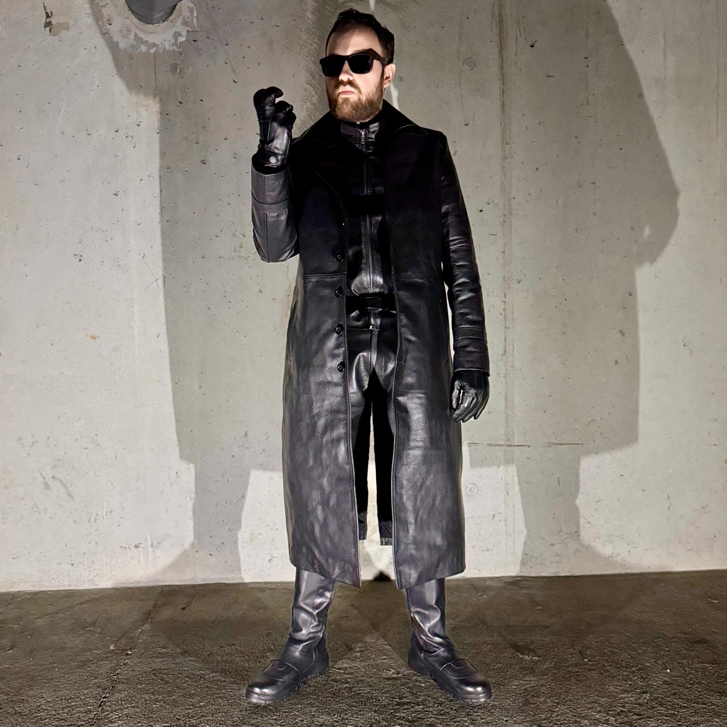 Neo Inspired Black Leather Trench Coat - Matrix Cosplay Costume