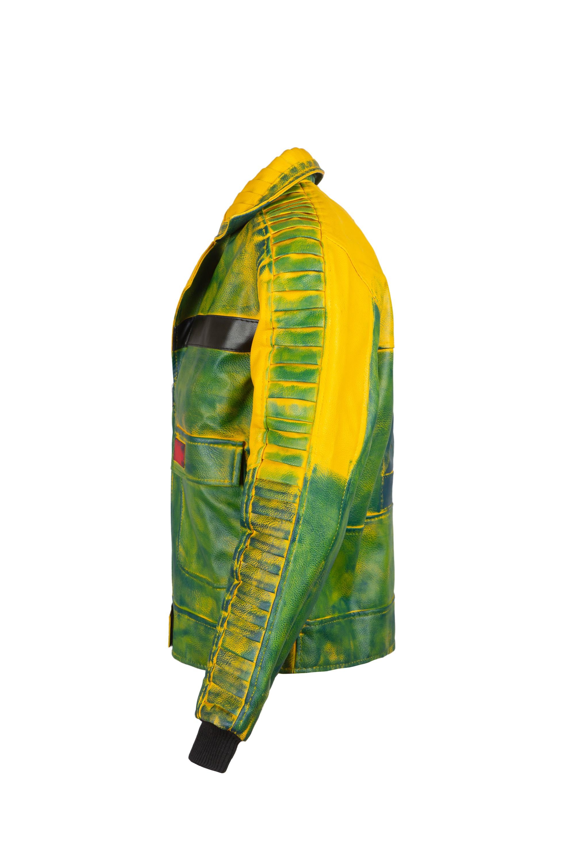 Green Blue Leather Coat | Dark Hero Villain Sci-Fi Cosplay Jacket