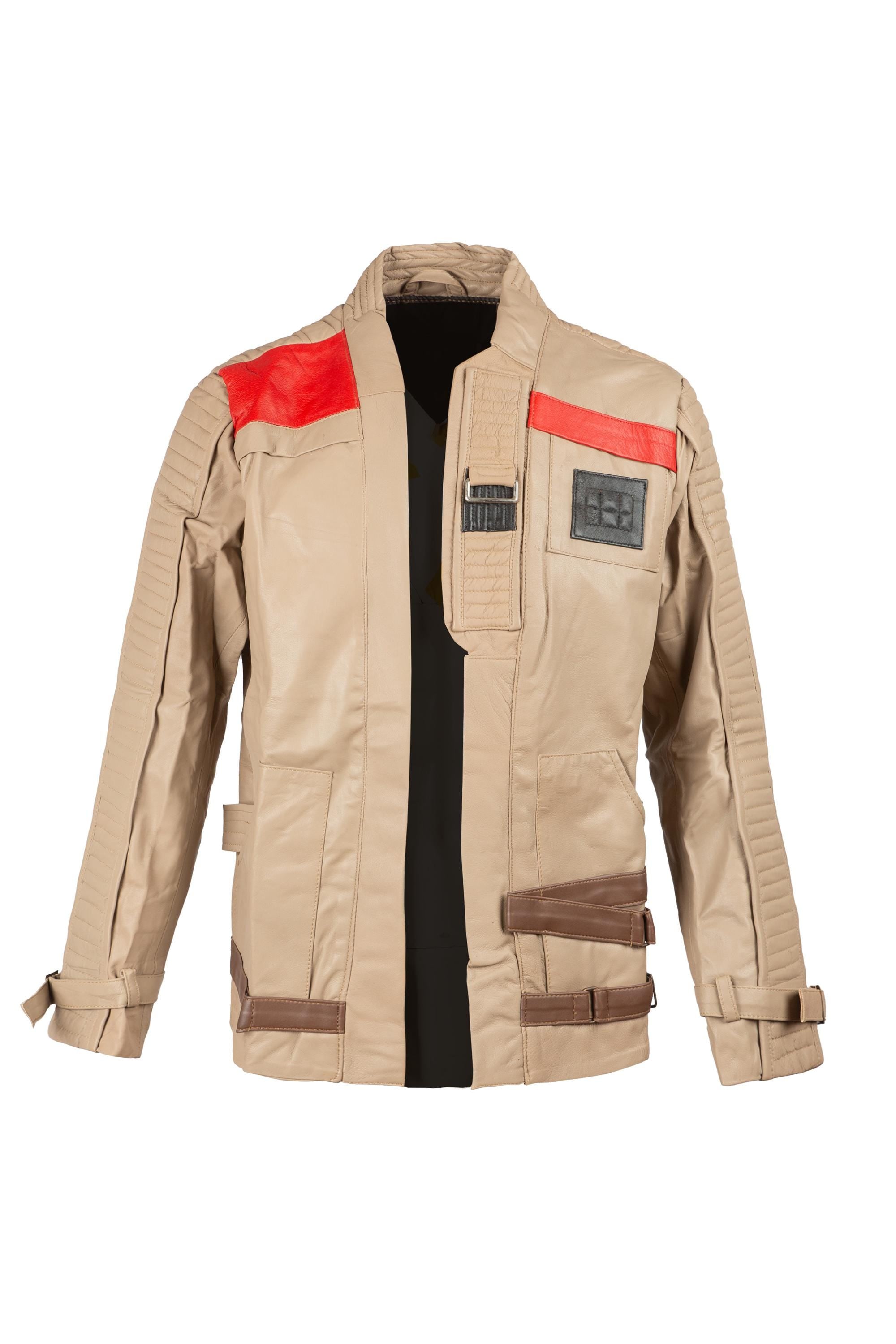 Genuine Leather Pilot Jacket, Sci-Fi Cosplay Outfit, Red Shoulder Detail