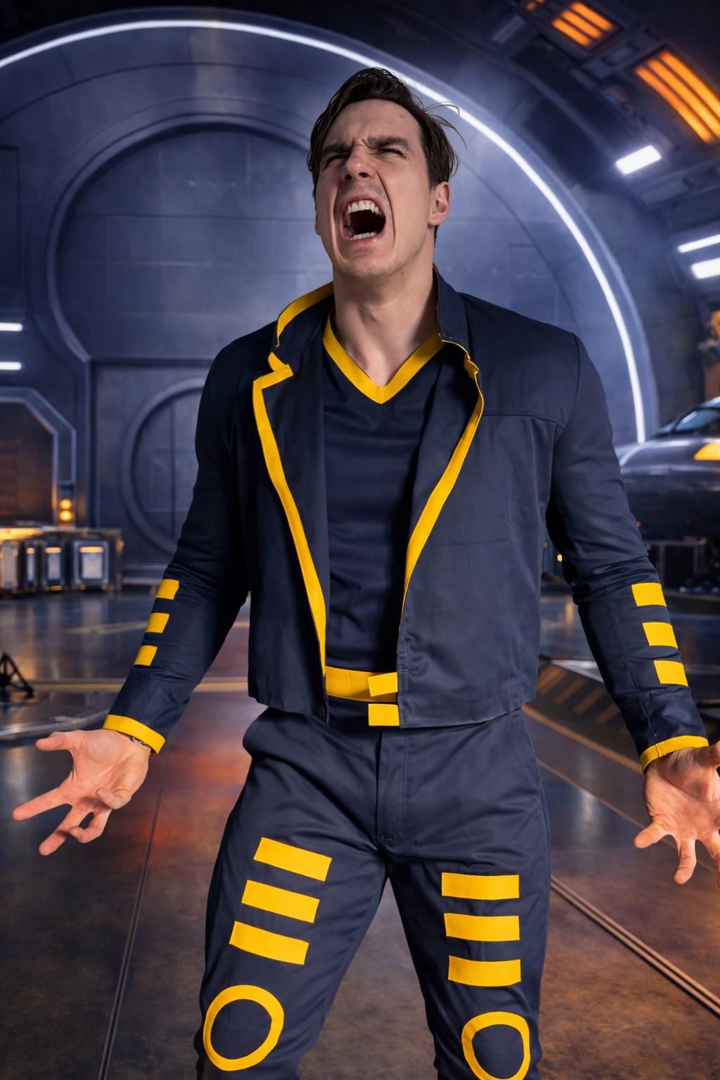 Telekinetic Hero Costume Blue Yellow Suit | Psychic Power Cosplay Outfit