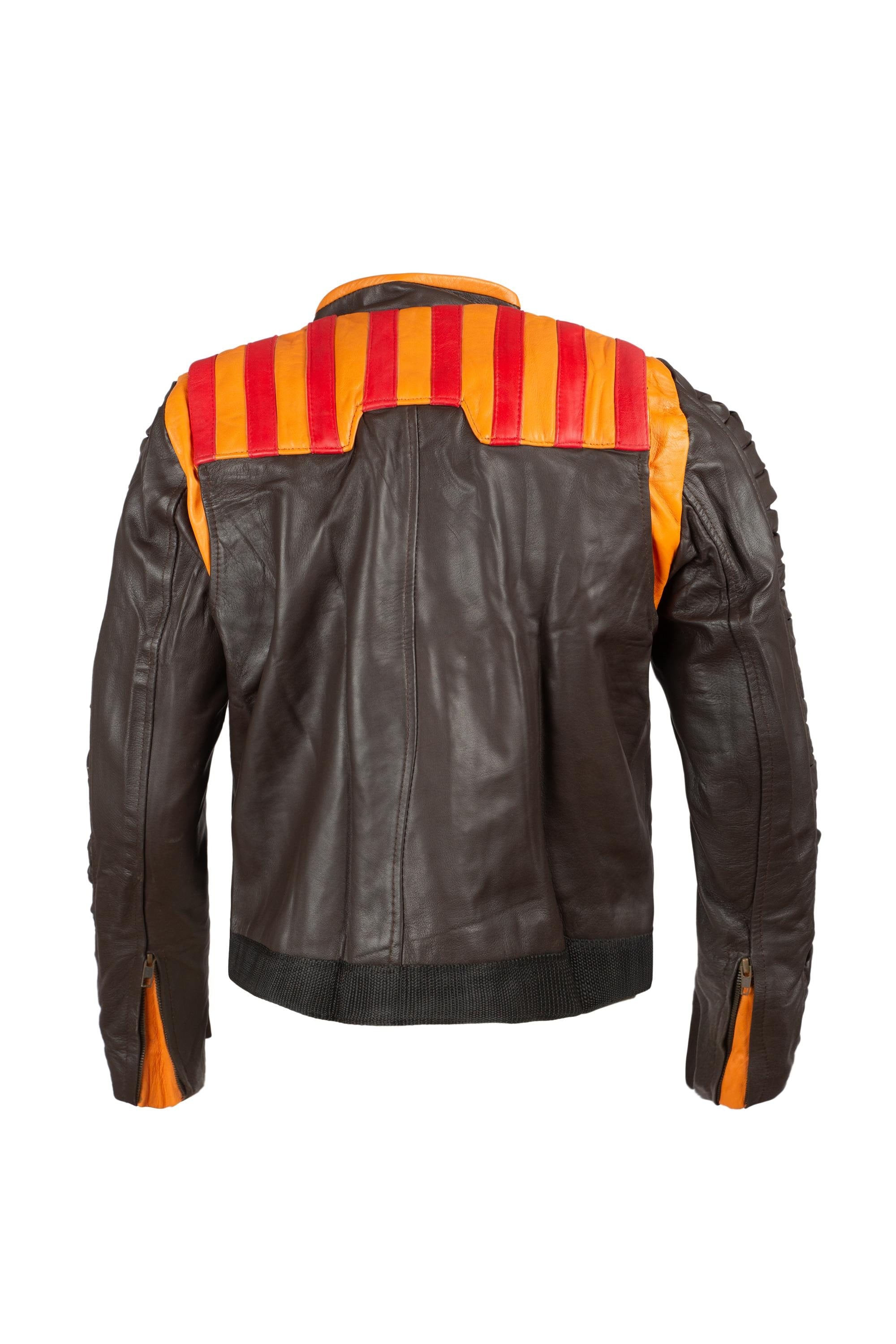 Solar Raider Pilot Jacket, Futuristic Leather Biker Coat for Men, Cyberpunk Racer Style, Sci-Fi Inspired Moto Jacket with Armor Details