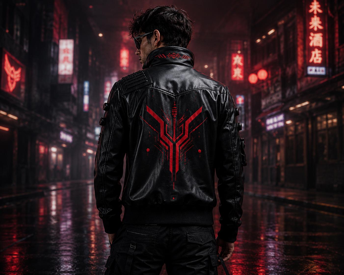 Cyberpunk Futuristic Leather Jacket for Men – Black Techwear Bomber Jacket – Sci-Fi Streetwear Coat – Gamer Inspired Outerwear