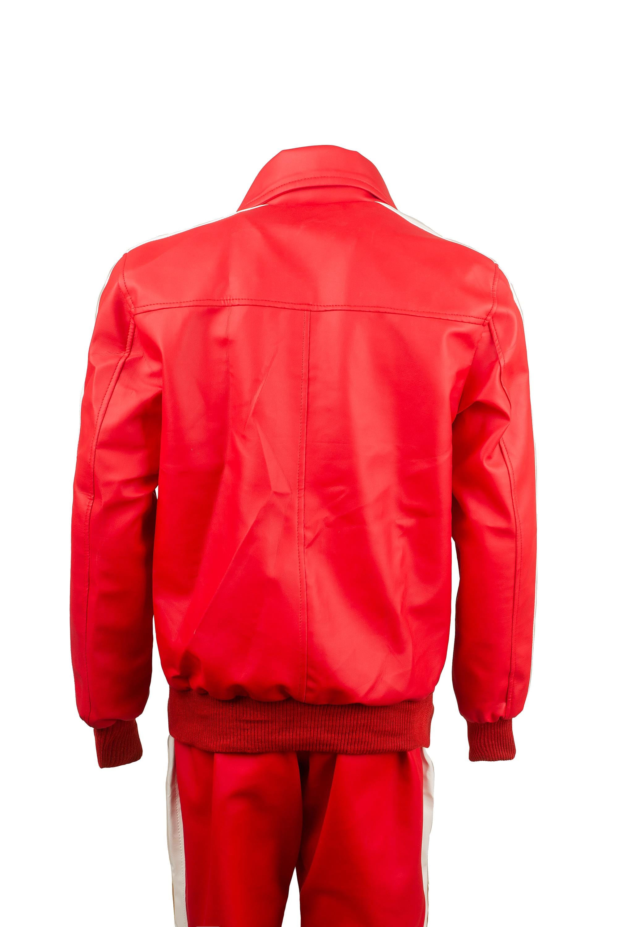 Red Faux Leather Tracksuit Set for Men | Retro Streetwear Jacket & Pants | Urban Athletic Two Piece Outfit | Ox and Bulls Style