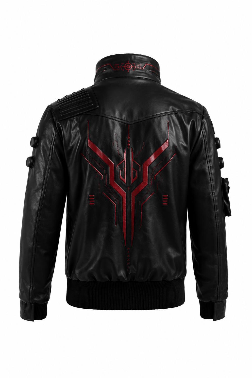 Cyberpunk Futuristic Leather Jacket for Men – Black Techwear Bomber Jacket – Sci-Fi Streetwear Coat – Gamer Inspired Outerwear