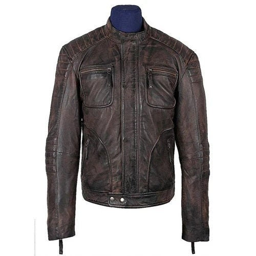 Handmade Men's Benton Distressed Moto Style Leather Jacket