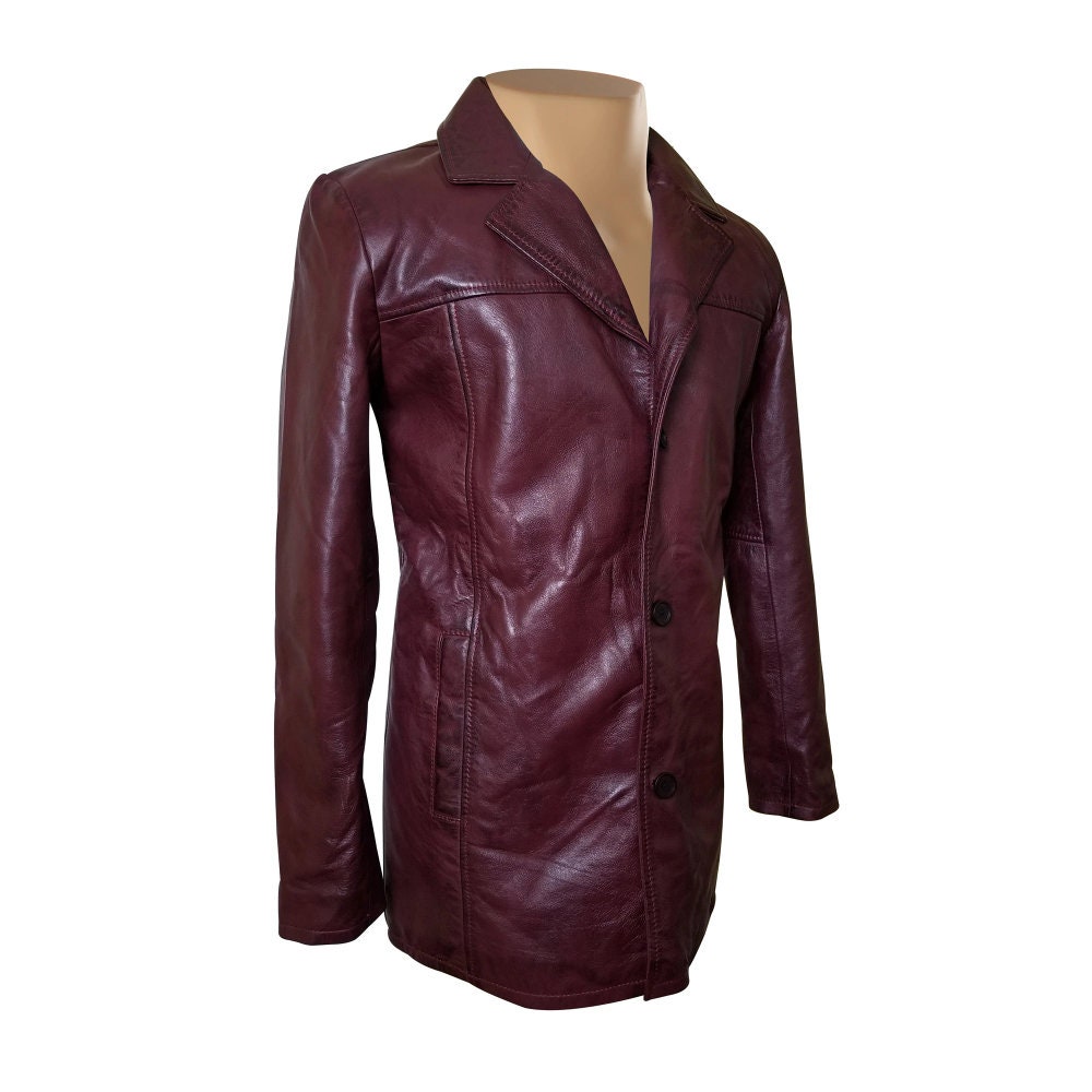 Handmade Krueger's Maroon Buttoned Leather Blazer