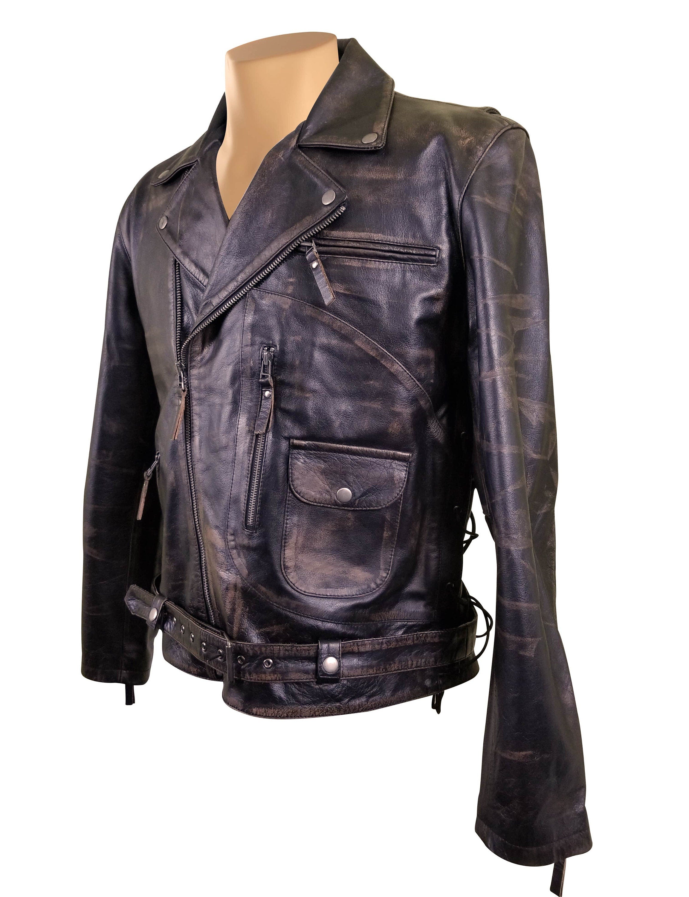 Handmade Arnold Schwarzenegger Terminator 2 Distressed Biker Leather Jacket