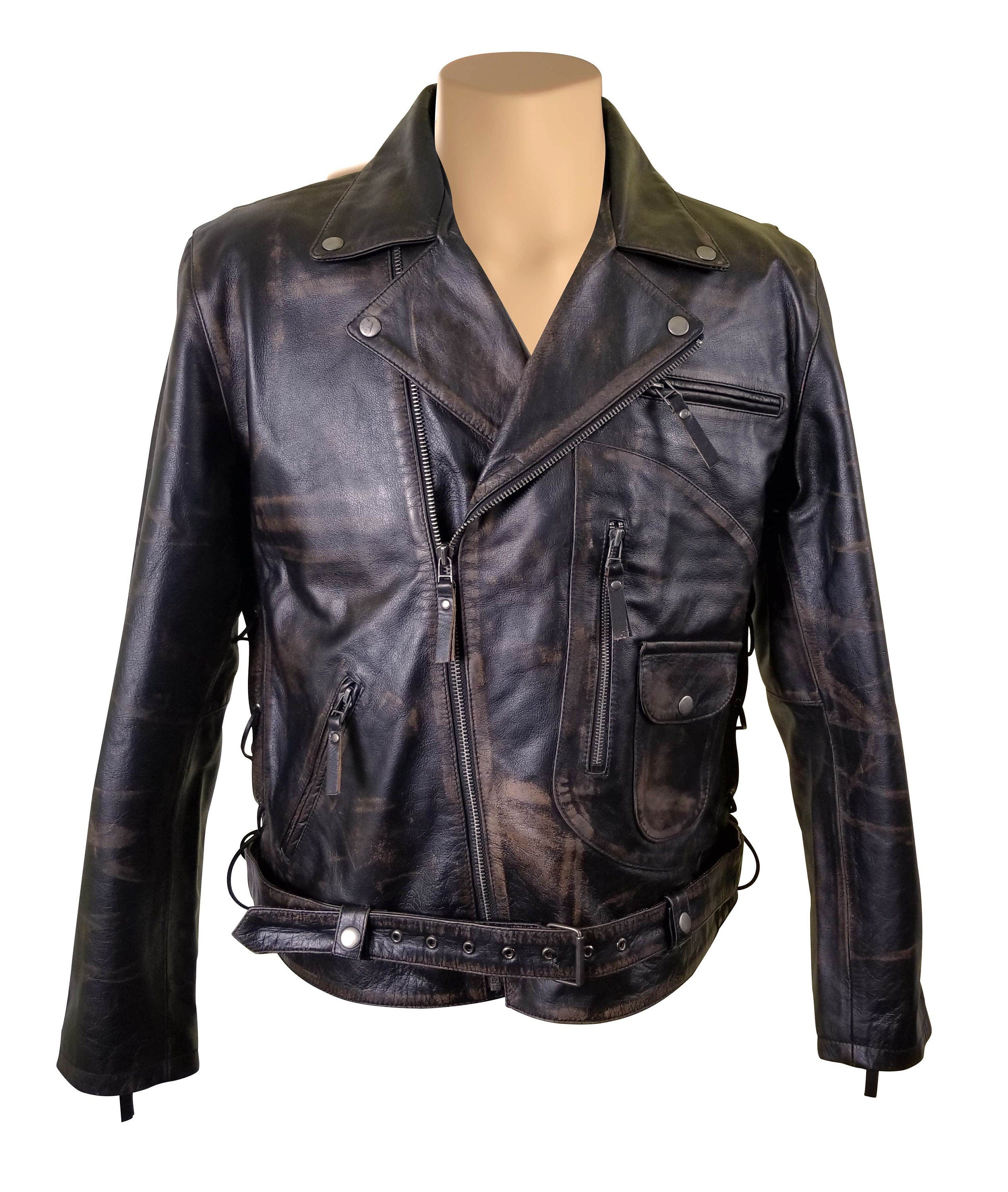 Handmade Arnold Schwarzenegger Terminator 2 Distressed Biker Leather Jacket