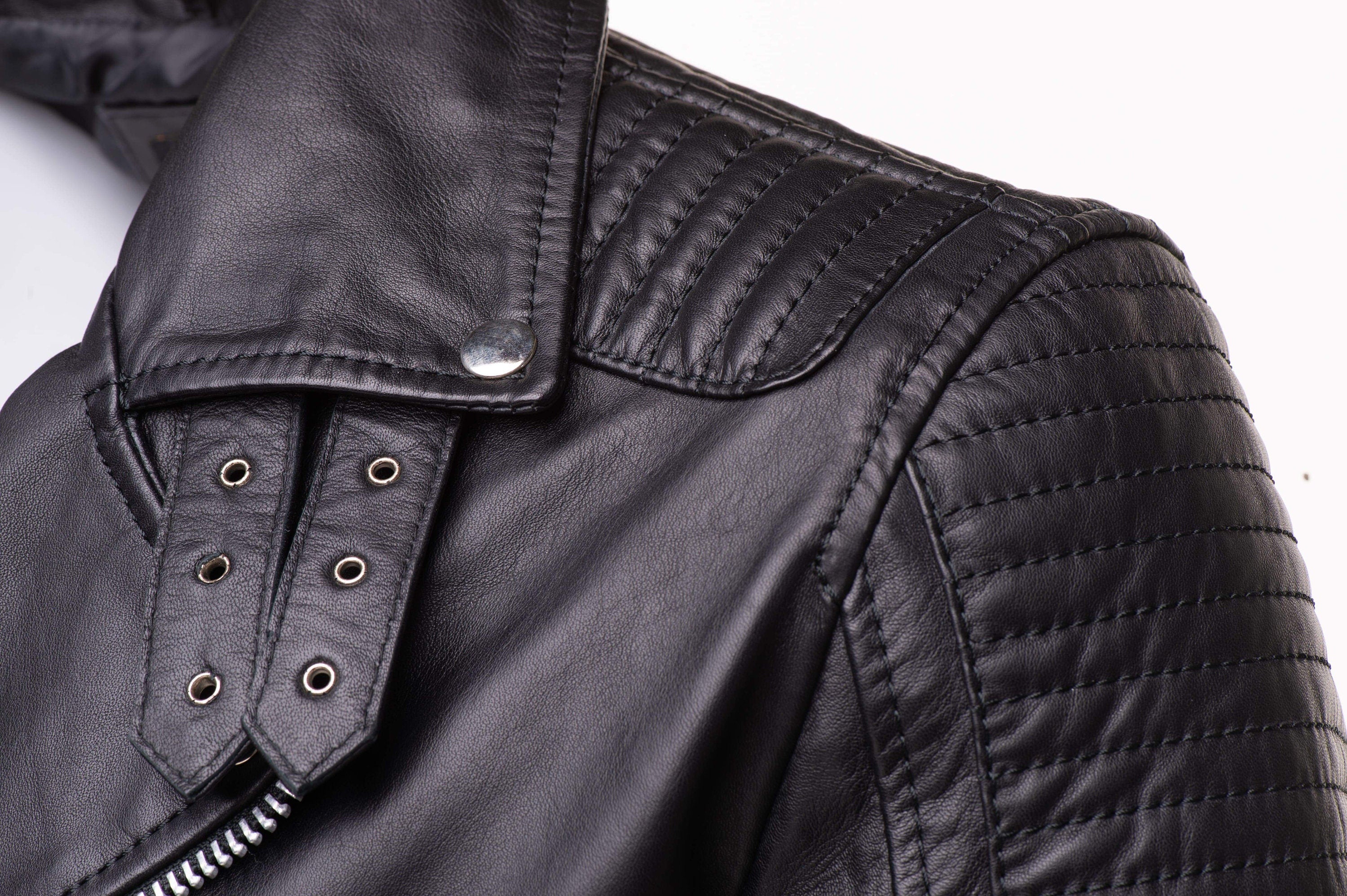 Handmade Micheals Biker Style Leather Jacket With Snap Buttons Closure