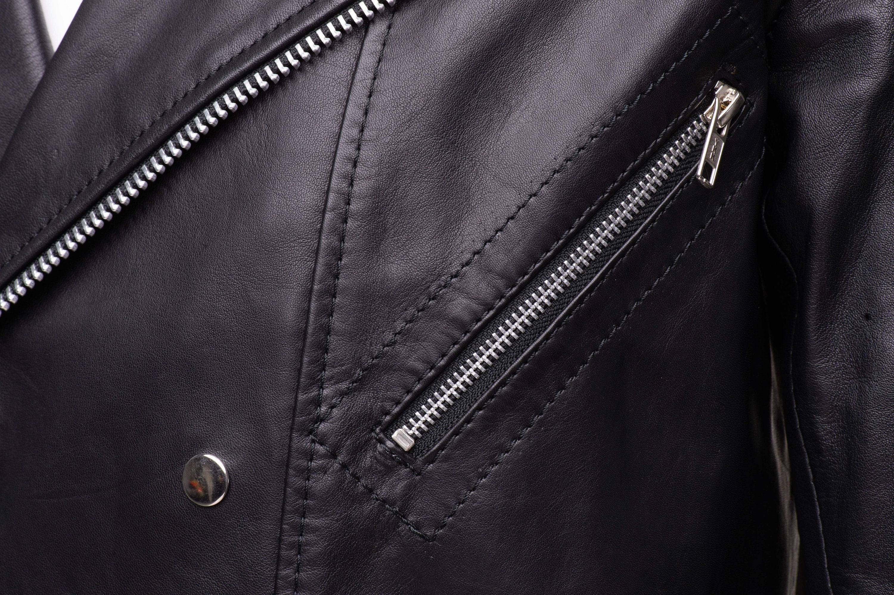 Handmade Micheals Biker Style Leather Jacket With Snap Buttons Closure