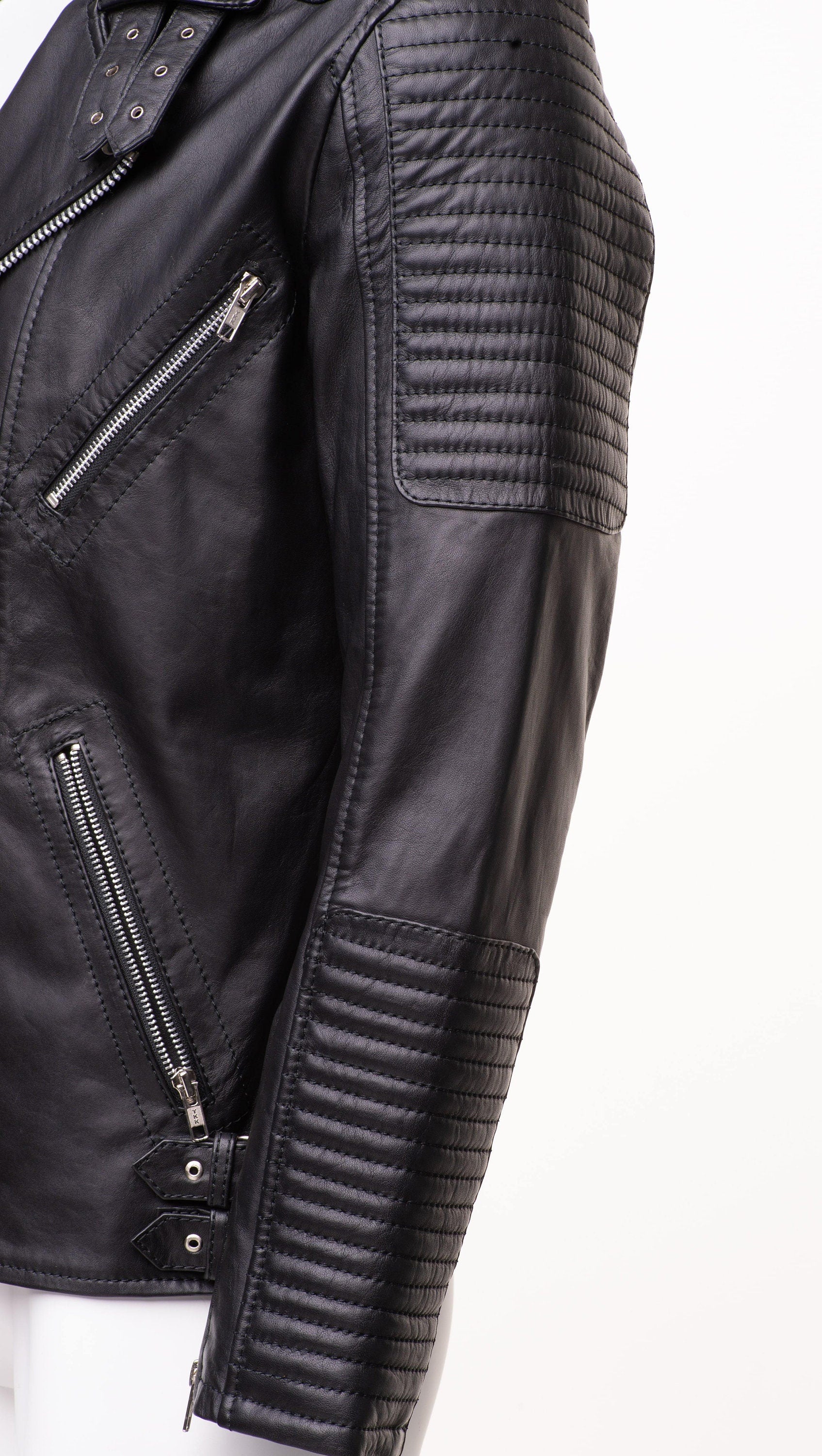 Handmade Micheals Biker Style Leather Jacket With Snap Buttons Closure