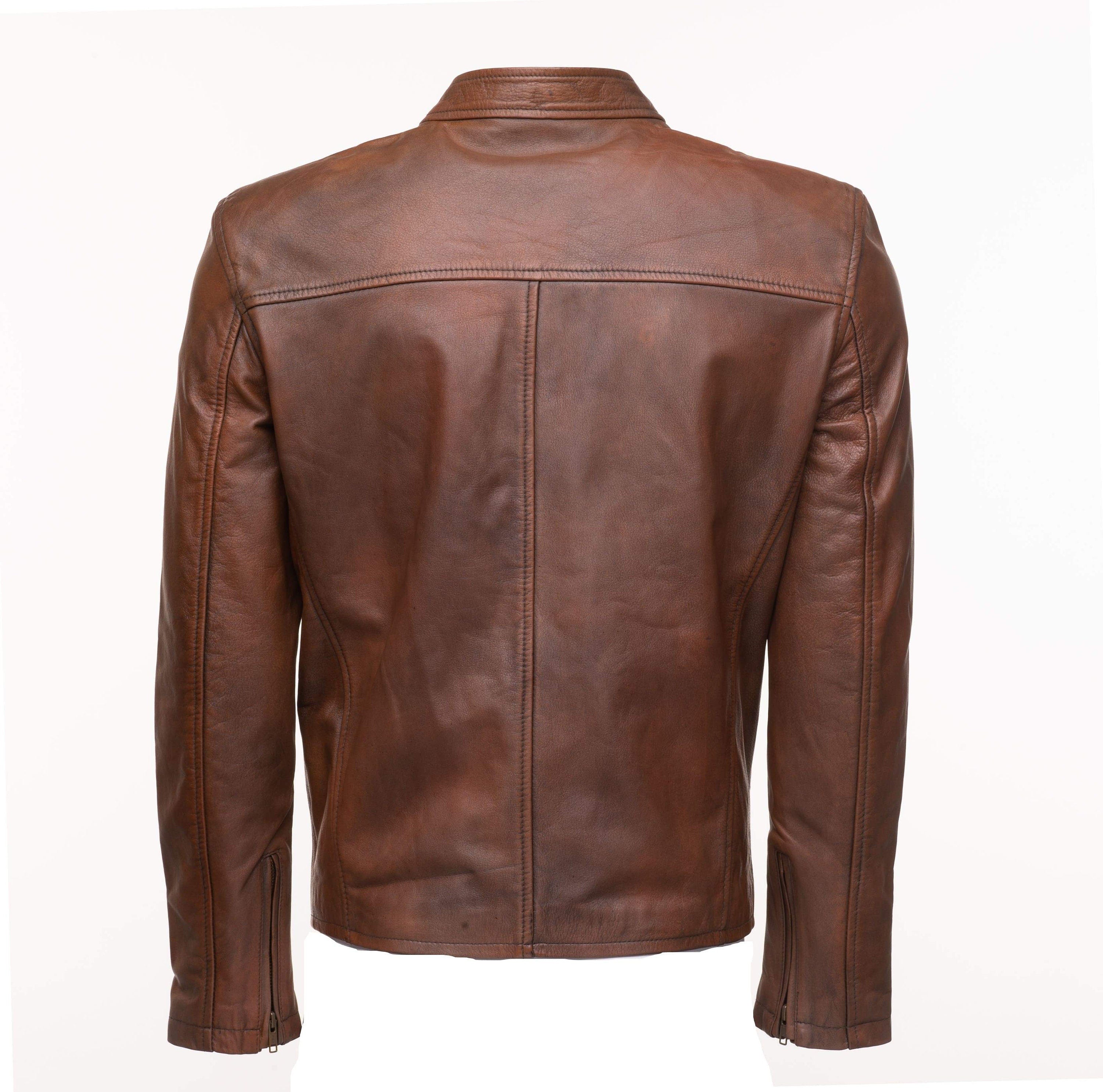 Handmade Nick Hawley's Two Tone Brown Cafe Racer Leather Jacket