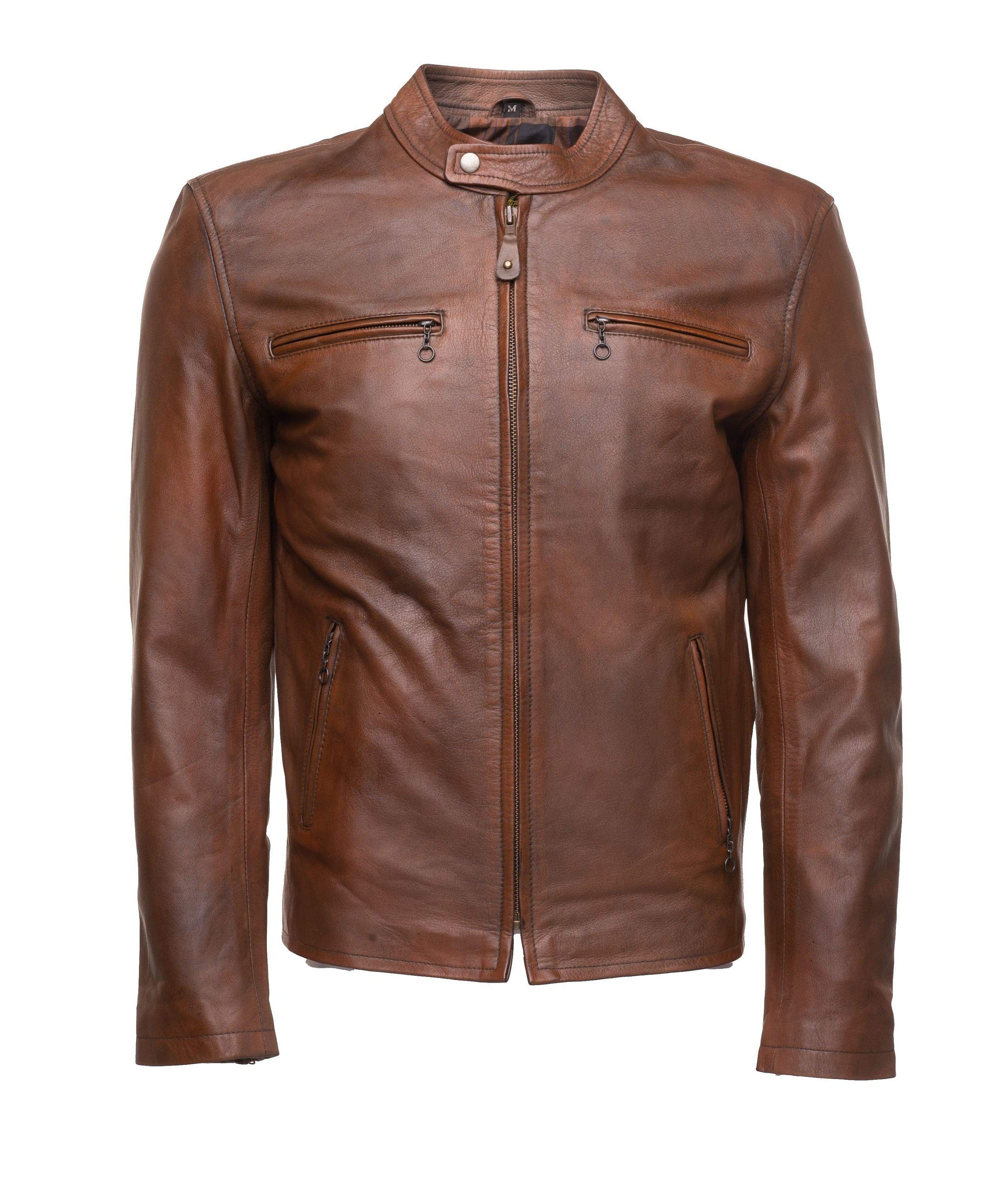 Handmade Nick Hawley's Two Tone Brown Cafe Racer Leather Jacket
