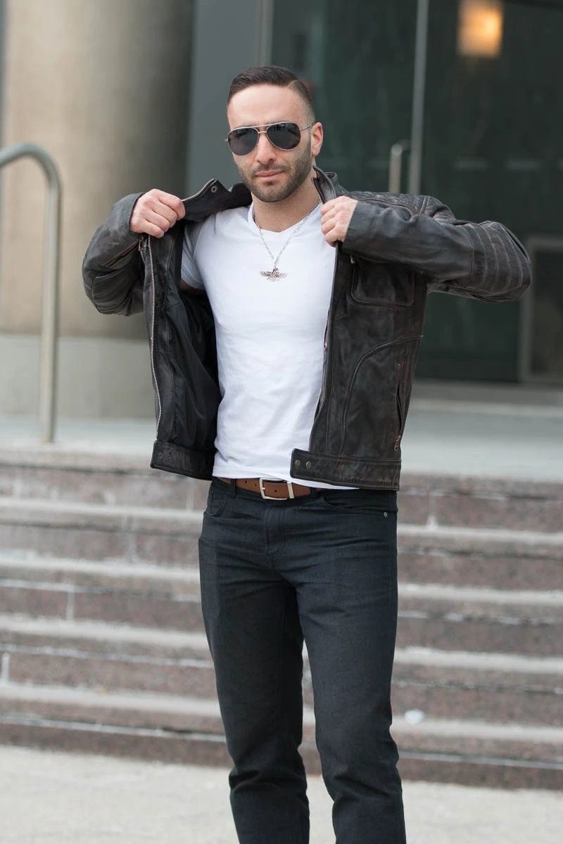Handmade Men's Benton Distressed Moto Style Leather Jacket