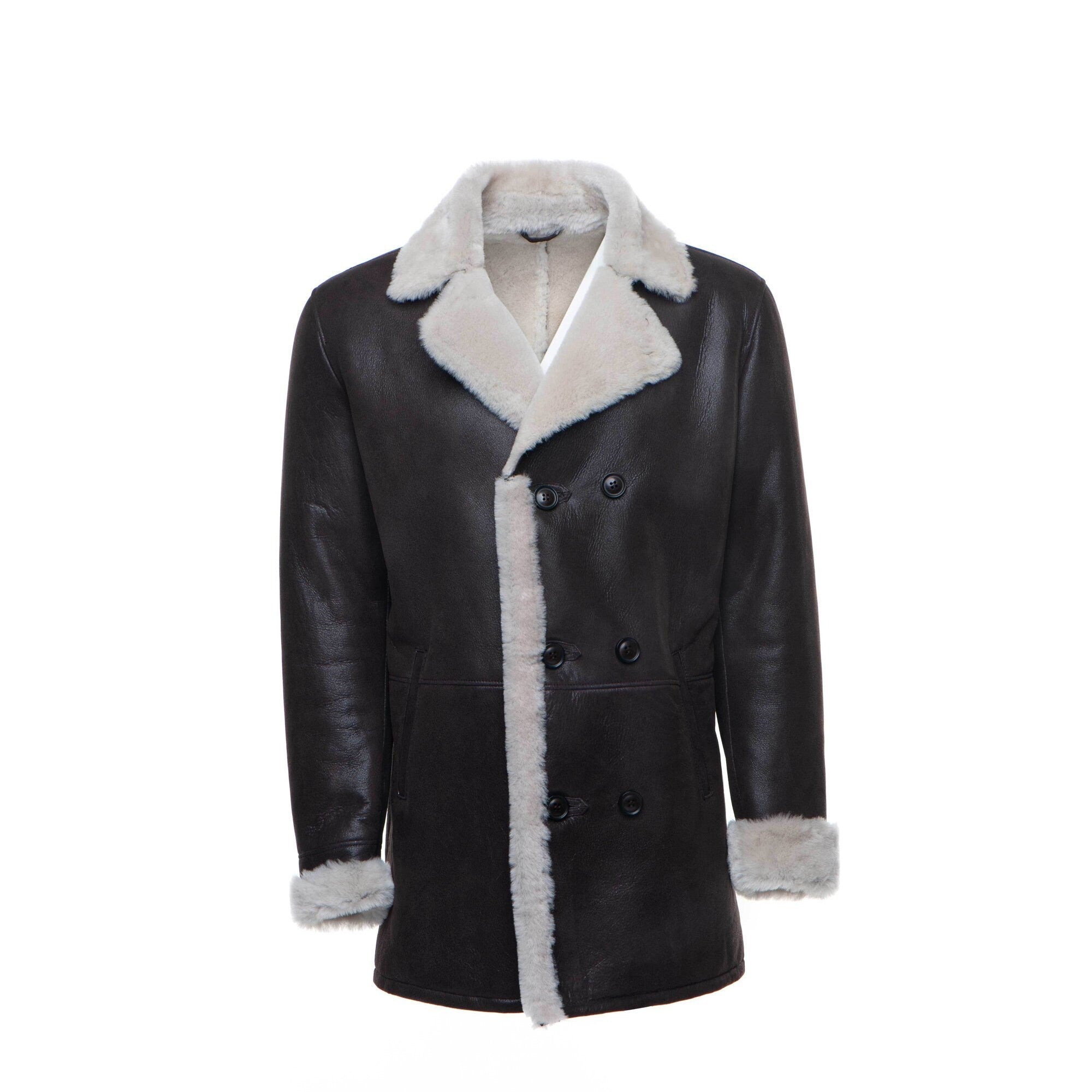 Handmade Jozef's 3/4 Length Brown Shearling Buttoned Coat